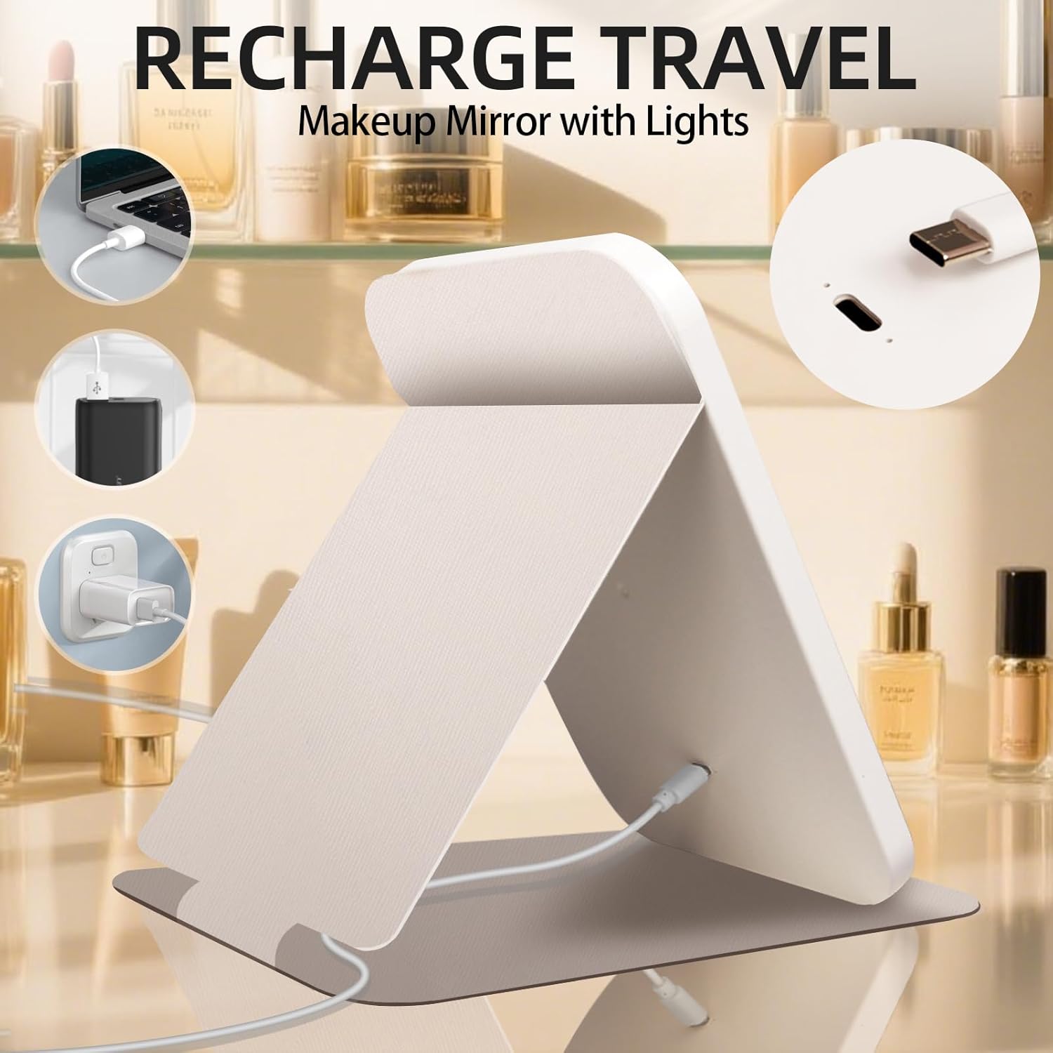 Miroir de maquillage lumineux : l'accessoire rechargeable et portable pour les voyages et la maison Découvrez le miroir pliable Ultra HD avec 3 couleurs de lumière et luminosité réglable, idéal pour un maquillage parfait en toutes circonstances. – Image 4