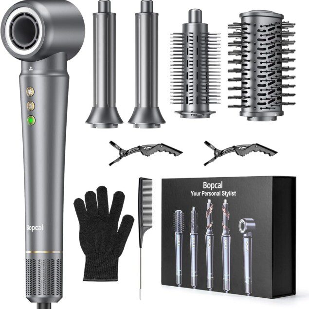 Sèche cheveux professionnel 5 en 1 : l'allié parfait pour les femmes en quête de style Transformez votre routine capillaire avec ce brosse soufflante et fers à boucle automatique, idéale pour la maison ou en voyage