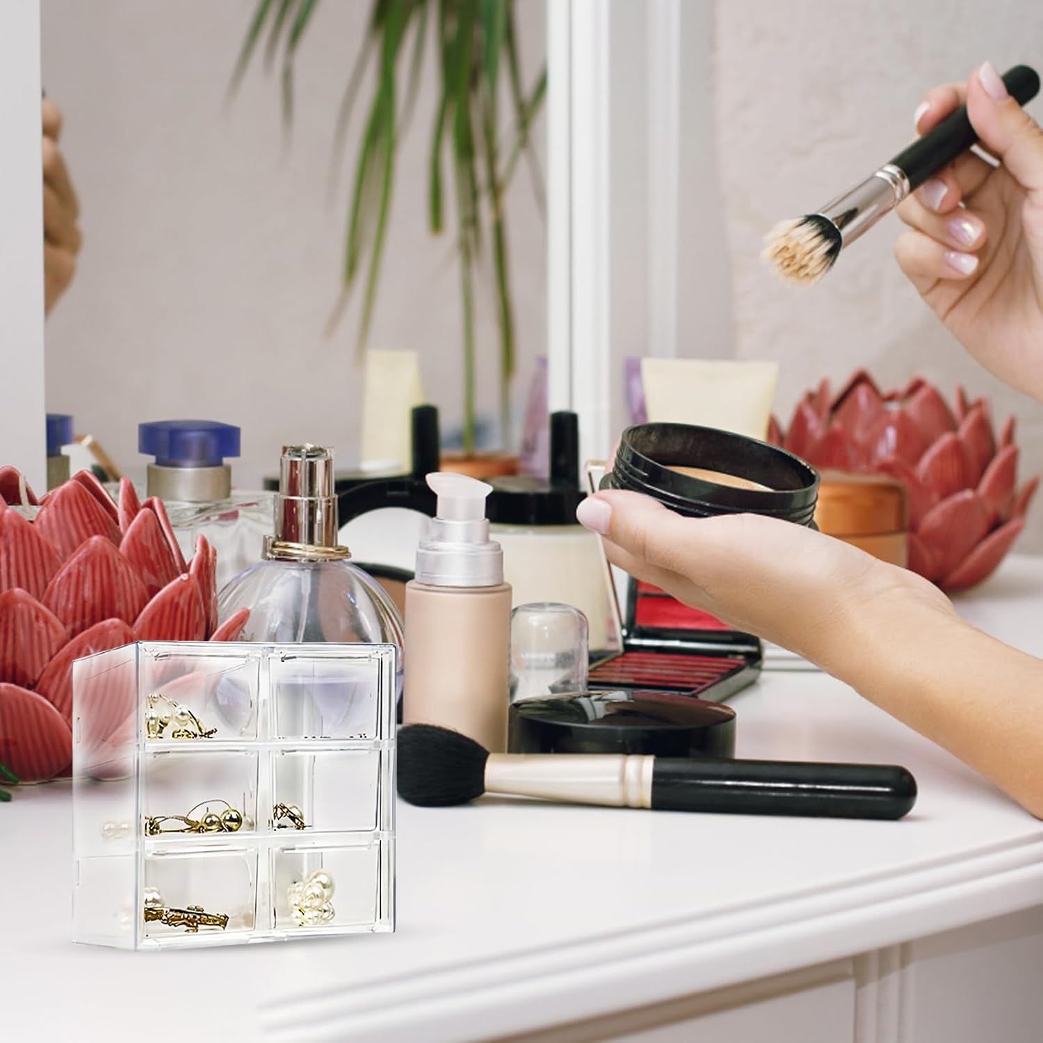 Organiseur de maquillage : petits tiroirs transparents pour un rangement élégant des cosmétiques et bijoux – Image 7