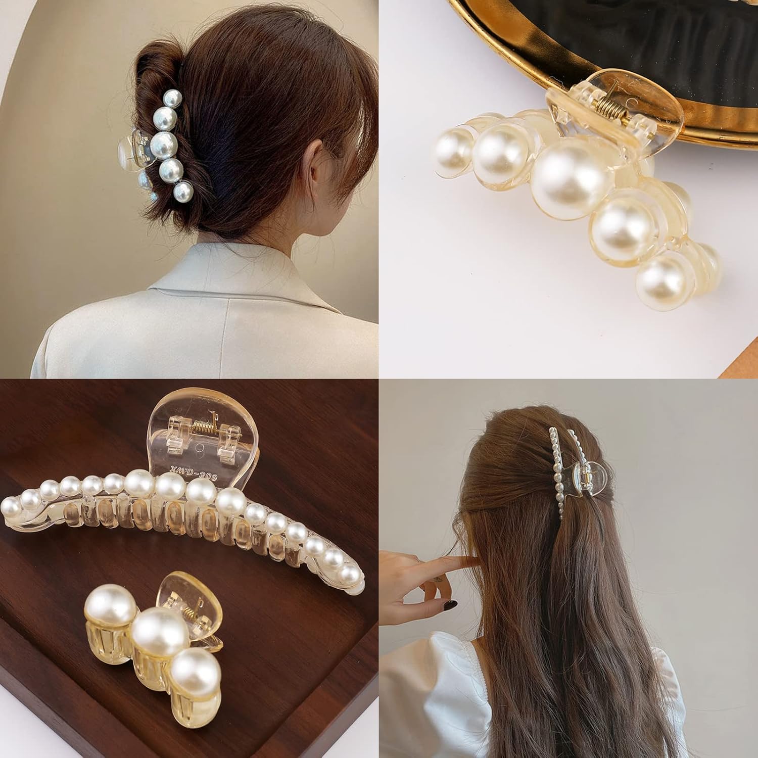 Lot de 4 grandes pinces à cheveux avec perles : élégance pour femmes et filles lors des fêtes et mariages – Image 3