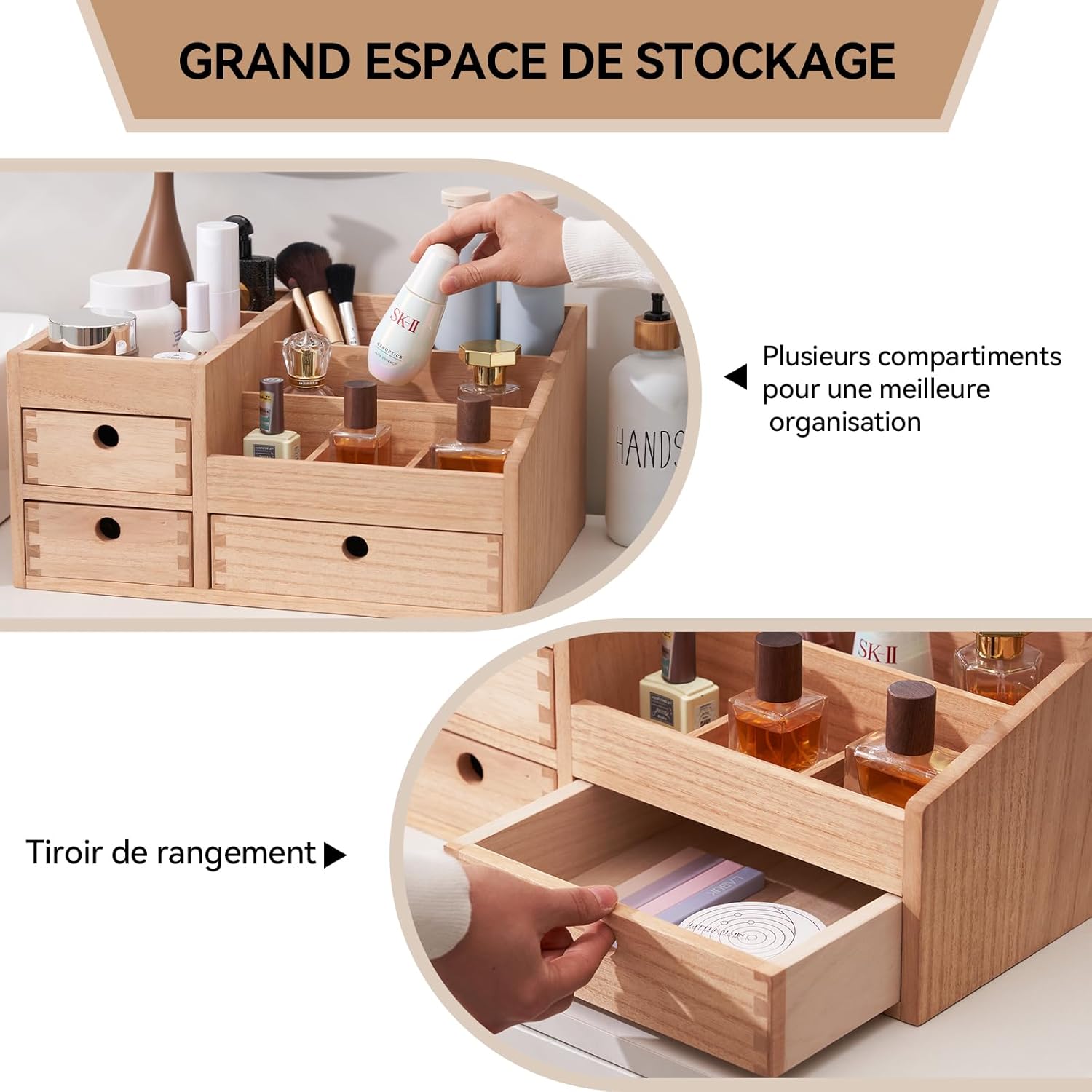 Boite de rangement pour maquillage en bois : élégance et praticité pour les passionnées de cosmétiques – Image 4