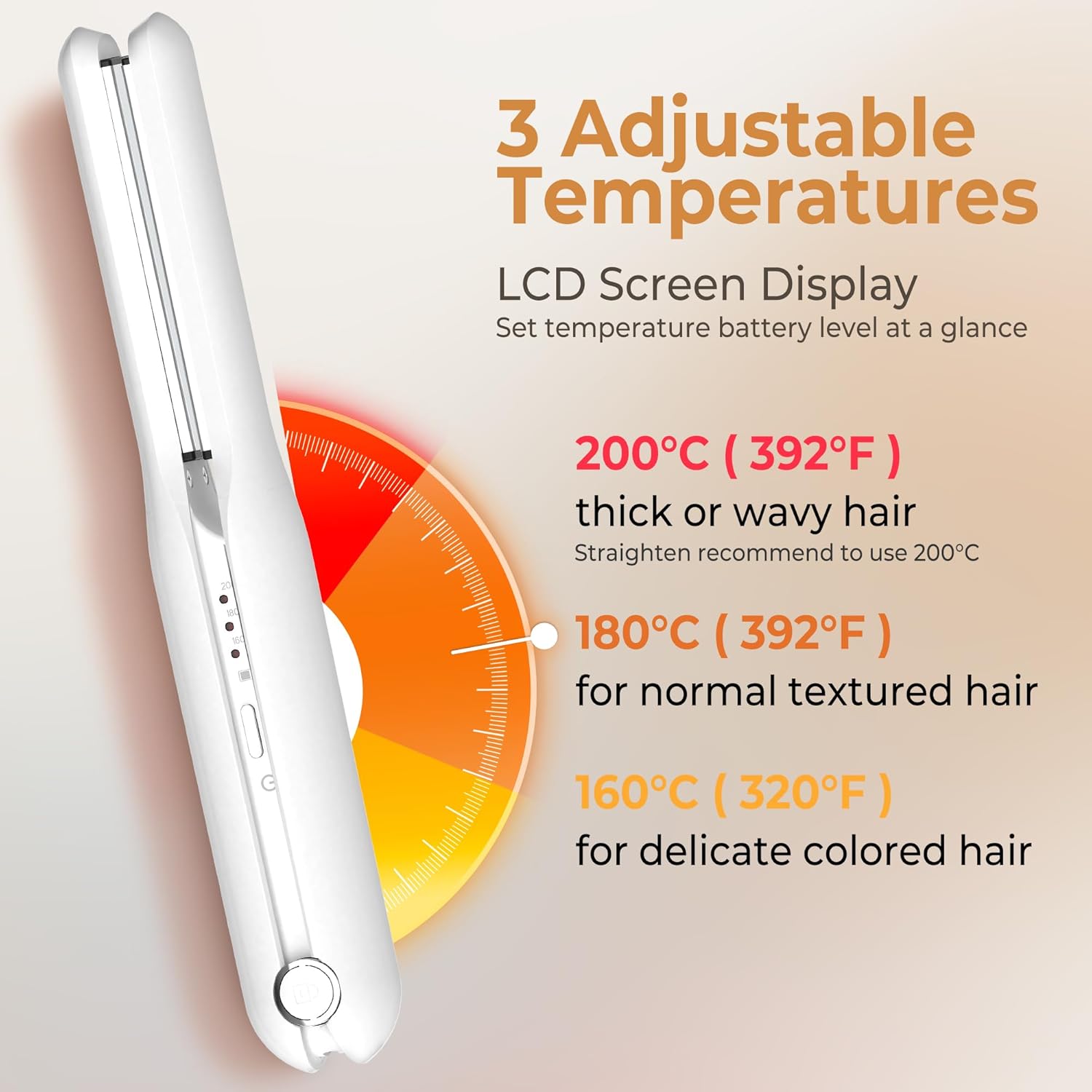 Portable fer à lisser sans fil : lisseur rechargeable pour cheveux courts et longs, idéal en voyage avec 3 températures et technologie d'ions négatifs – Image 9