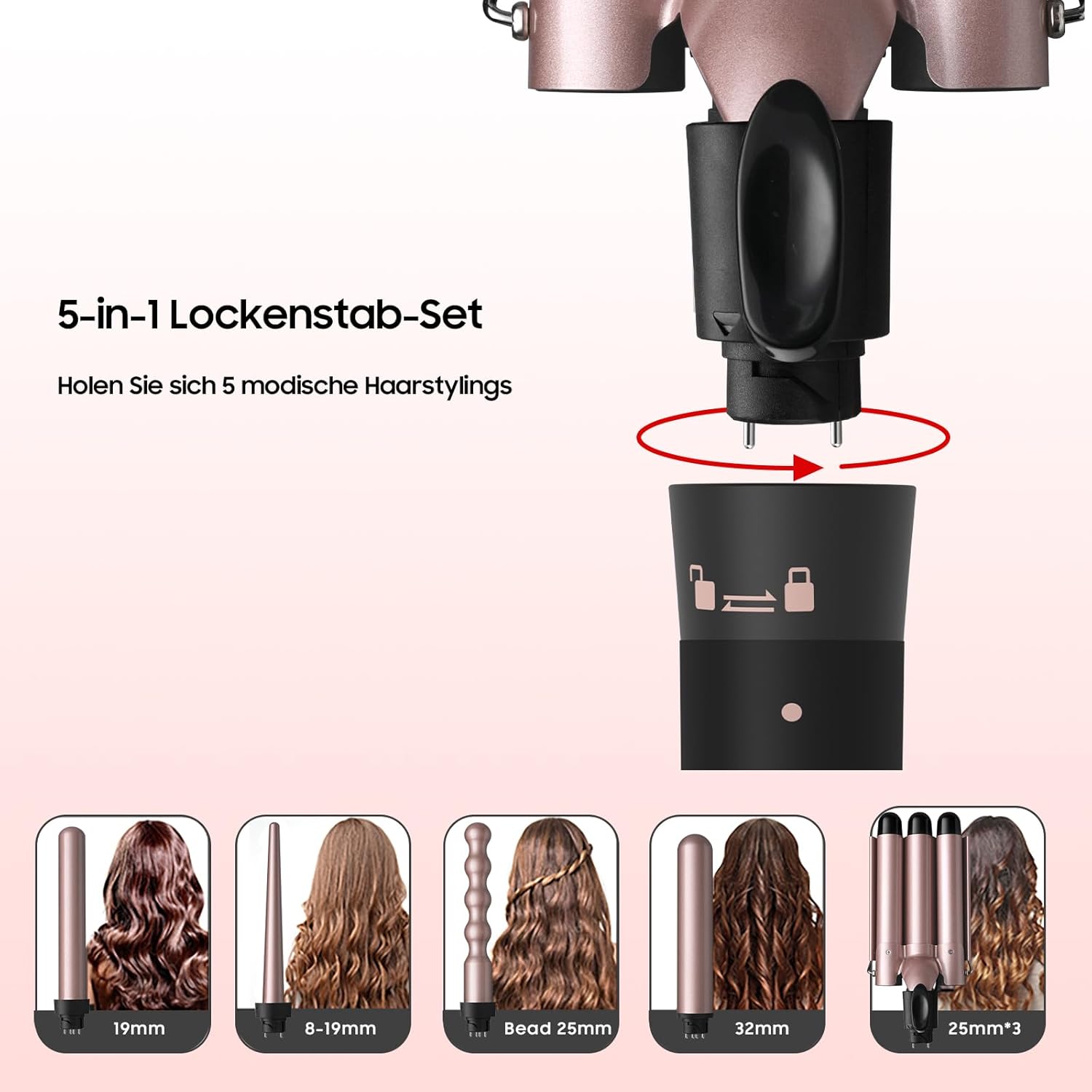 Fer à boucler 5 en 1 pour des coiffures variées : sublimez vos cheveux longs et courts avec un revêtement en céramique et des températures réglables – Image 4