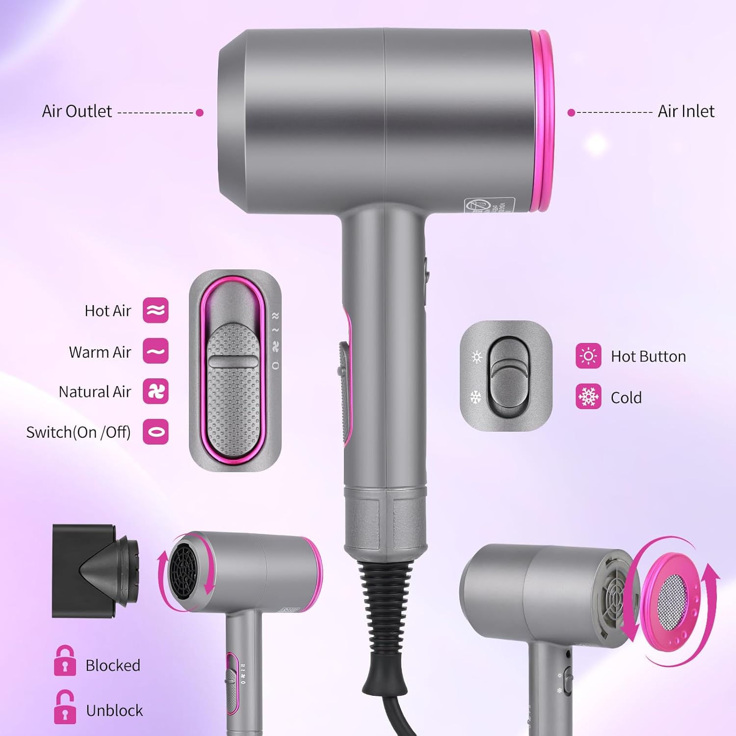 Sèche-cheveux professionnel 2000W : séchage rapide et polyvalent pour toute la famille – Image 7