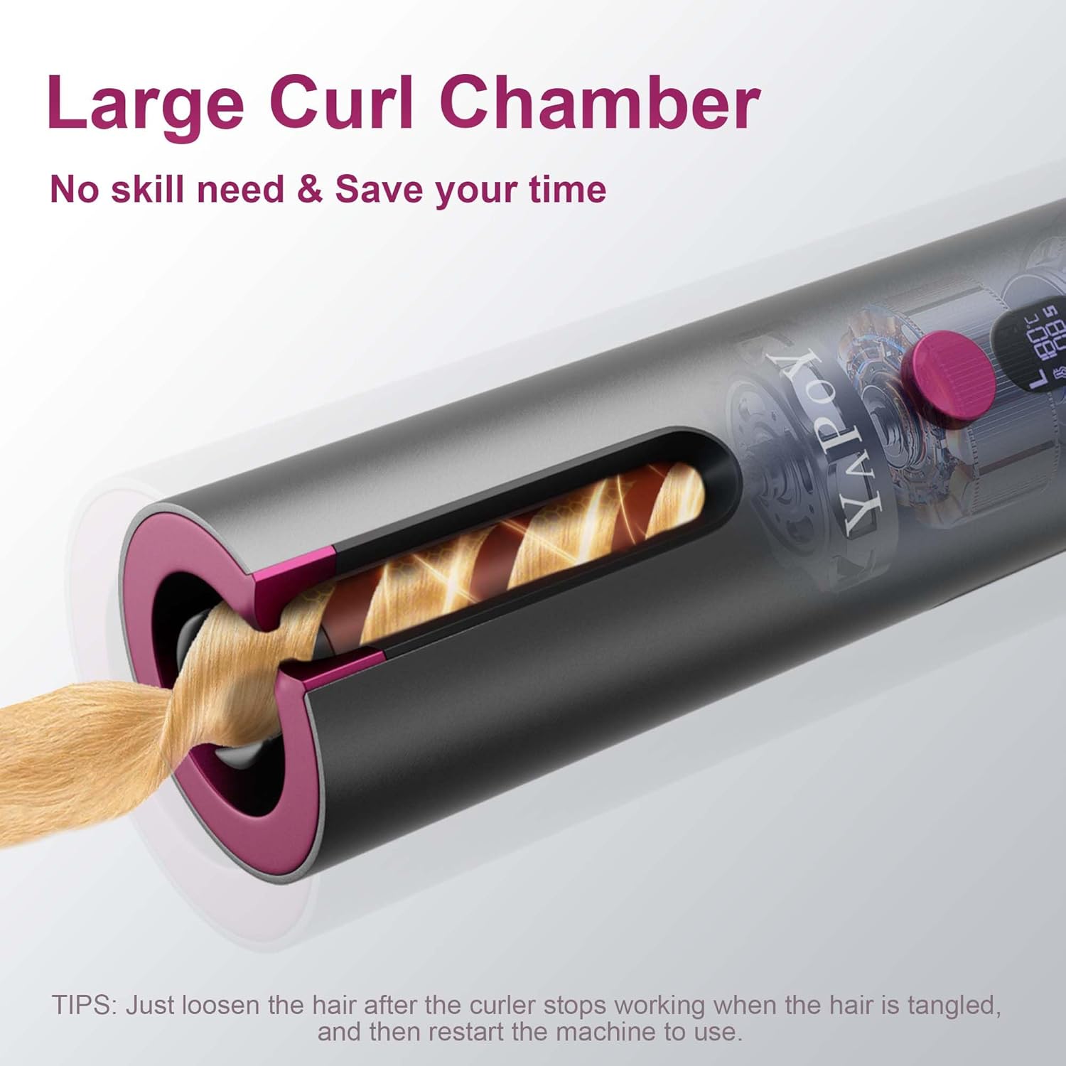 Boucleur cheveux automatique sans fil : l'allié parfait pour les femmes en quête de coiffures élégantes Profitez de 5 températures et d'une minuterie pour sublimer vos cheveux courts ou longs en toute simplicité – Image 4