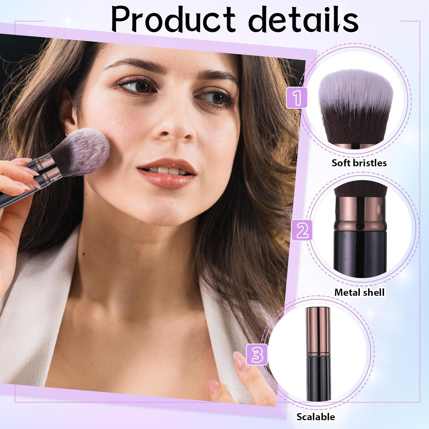 Pinceaux de maquillage rétractables Kabuki : lot de 2 pour les voyages, parfaits pour un teint impeccable – Image 3