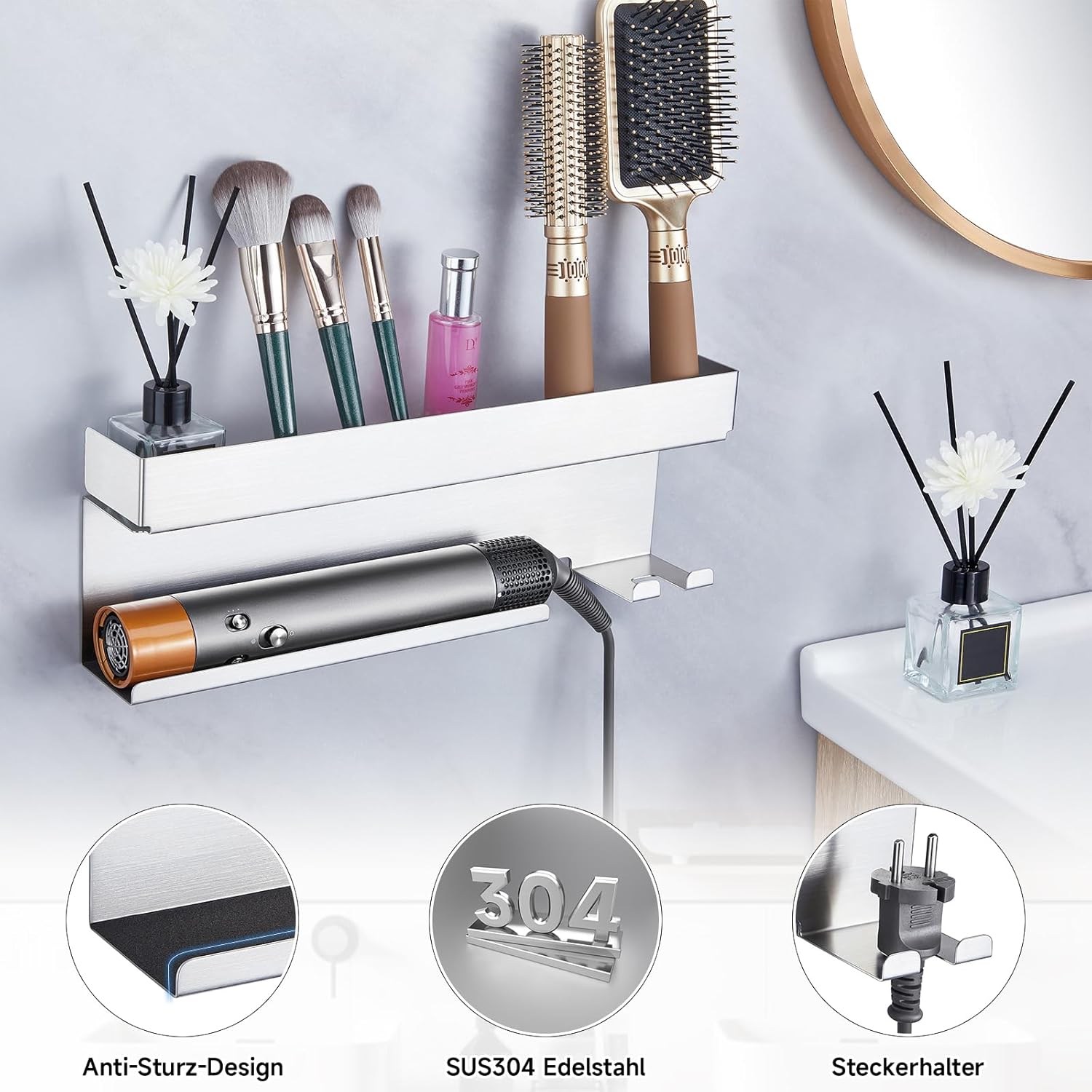 Support mural pour sèche-cheveux : rangement élégant et pratique pour coiffeurs amateurs – Image 7