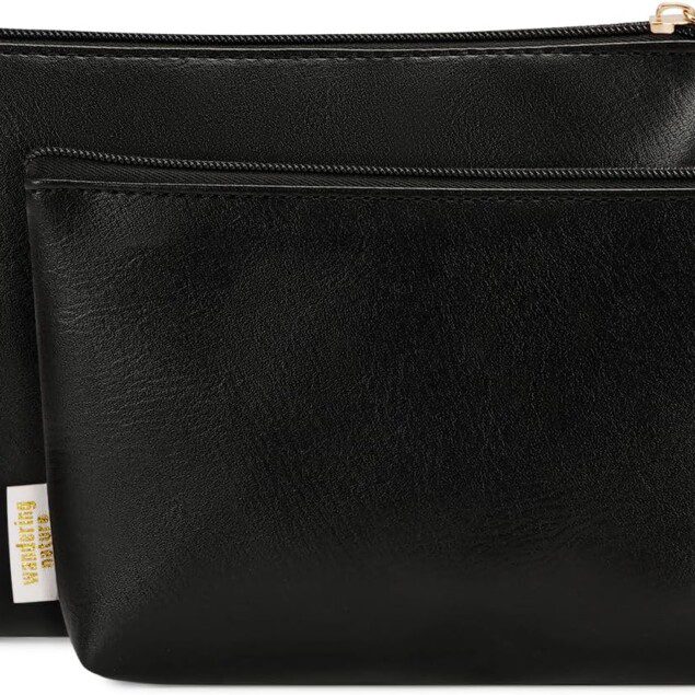 Petit pochette et trousse de maquillage : l'ensemble idéal pour voyage en cuir végétalien