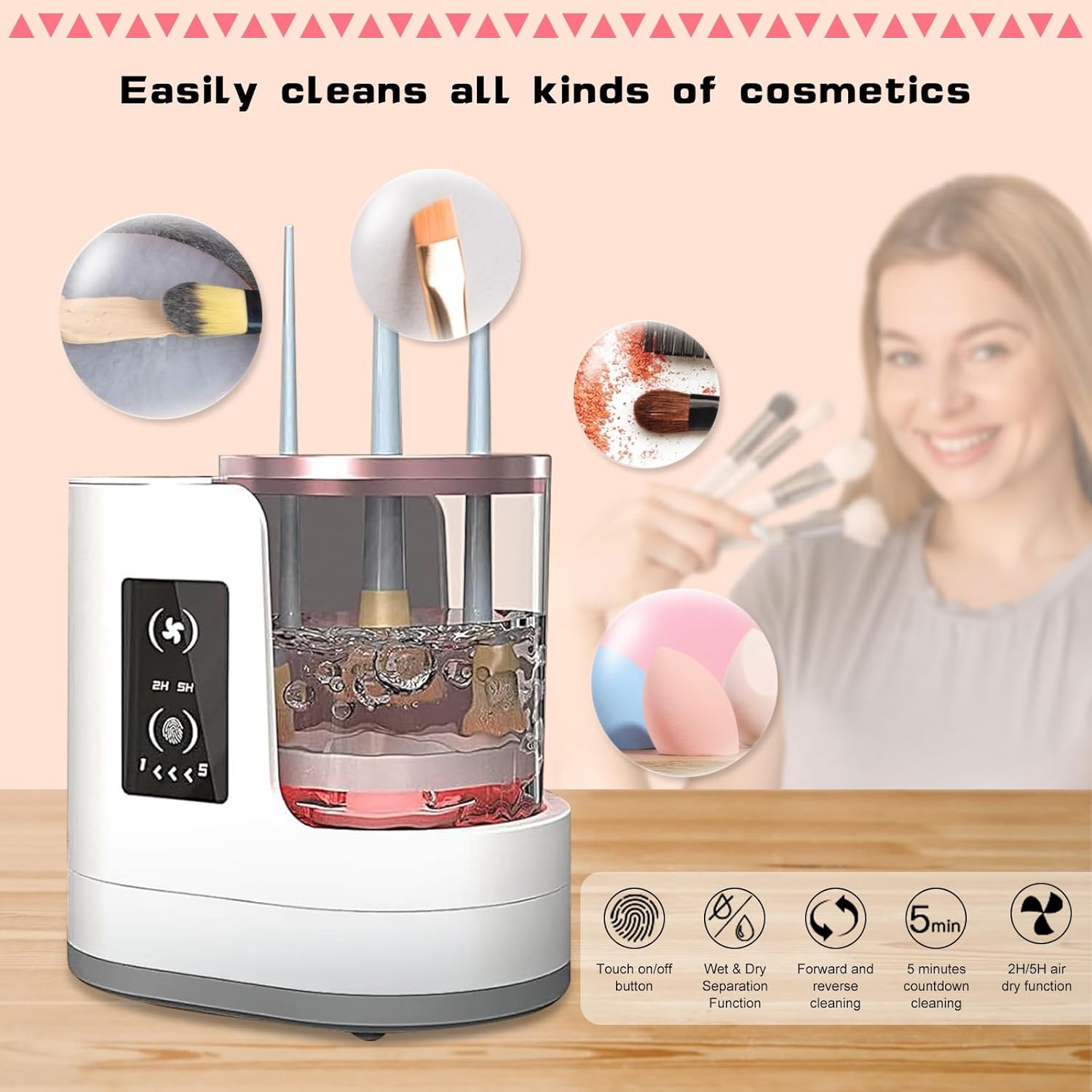 Nettoyeur pinceau maquillage électrique : l'outil 3 en 1 idéal pour les passionnées de beauté Découvrez le nettoyeur pinceau maquillage électrique avec sécheur intégré, une machine de nettoyage automatique qui simplifie l'entretien de vos pinceaux. Conçue pour les amateurs de maquillage, cette solution efficace garantit des pinceaux parfaitement propres et secs en un rien de temps, tout en préservant la qualité de vos outils de beauté. – Image 6