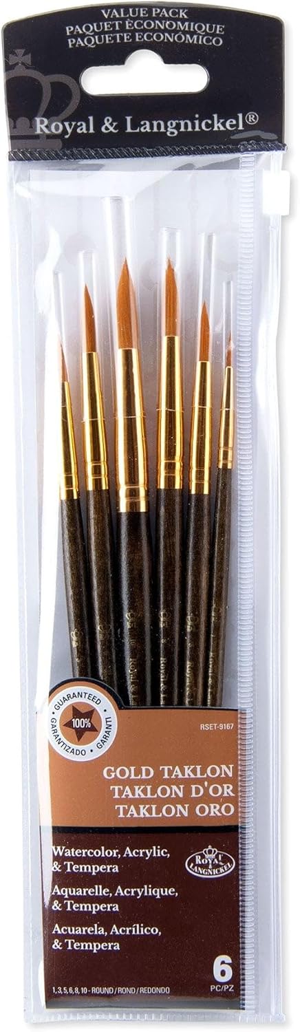 Pinceaux ronds Taklon Or : le set parfait de 6 pièces pour les artistes exigeants