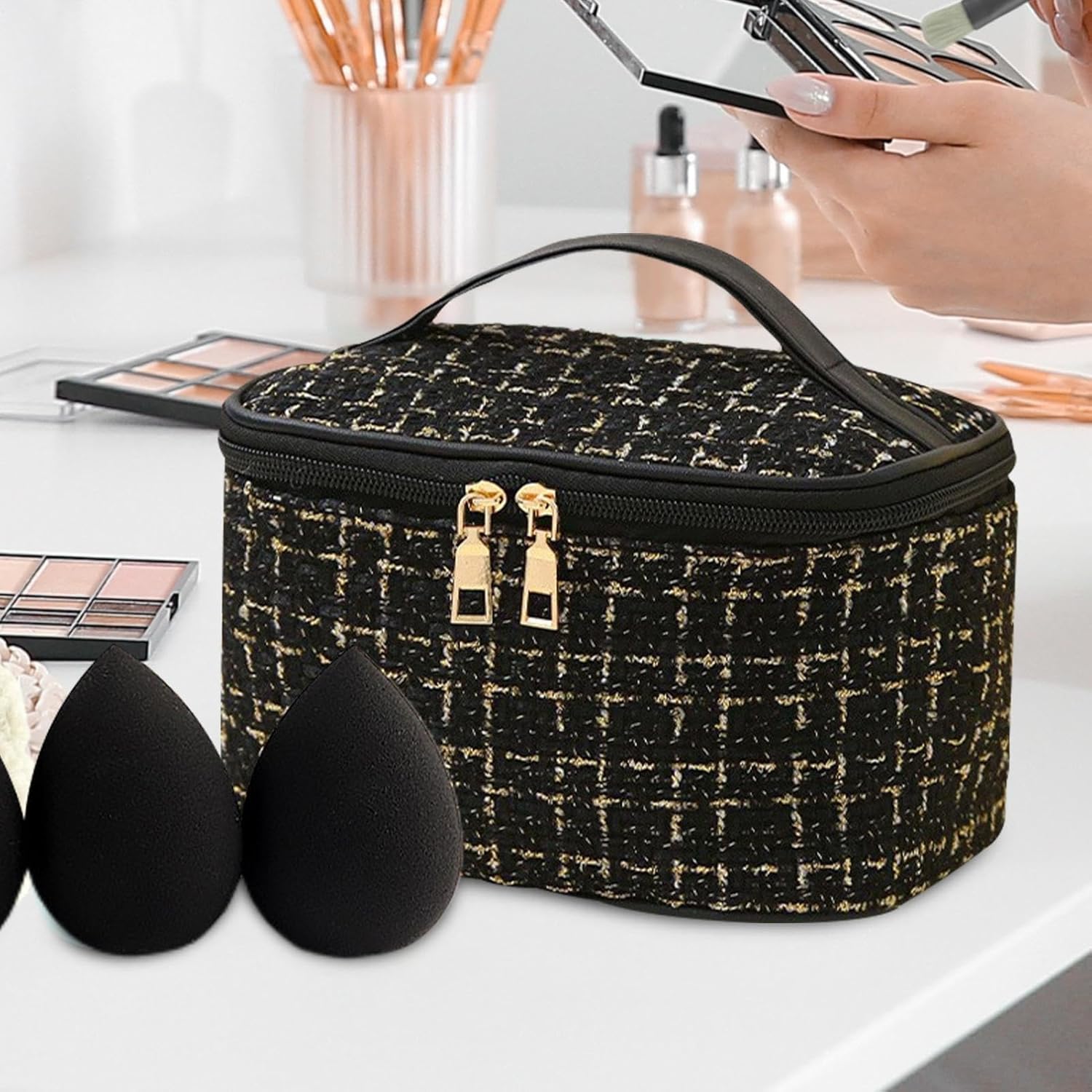Pinceaux de maquillage : set élégant avec sac de rangement pour un teint parfait Kit complet avec blender éponge, idéal pour les passionnées de beauté – Image 4