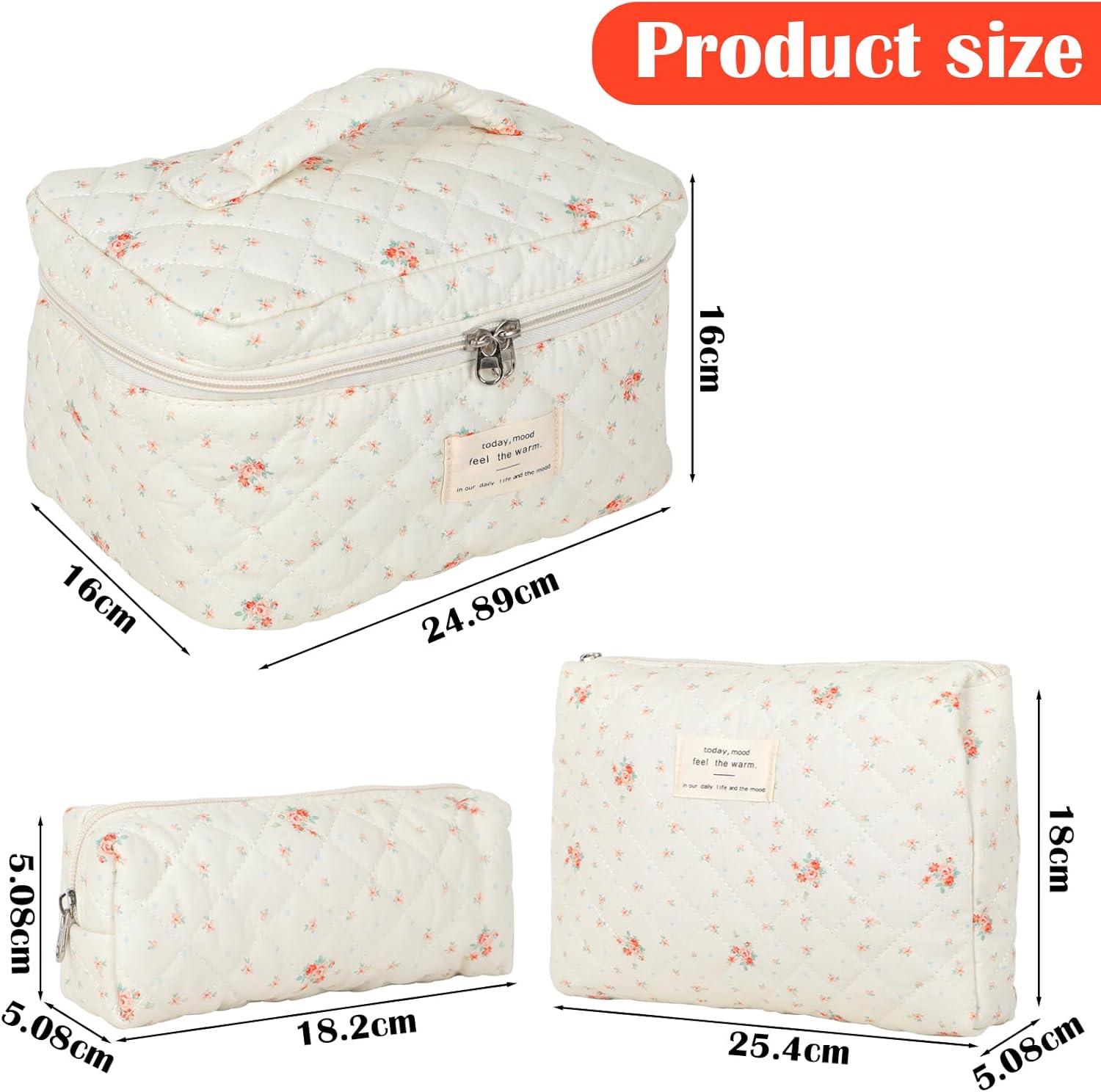 Trousse de toilette femme : lot de 3 trousses florales pratiques pour un voyage organisé et stylé – Image 2