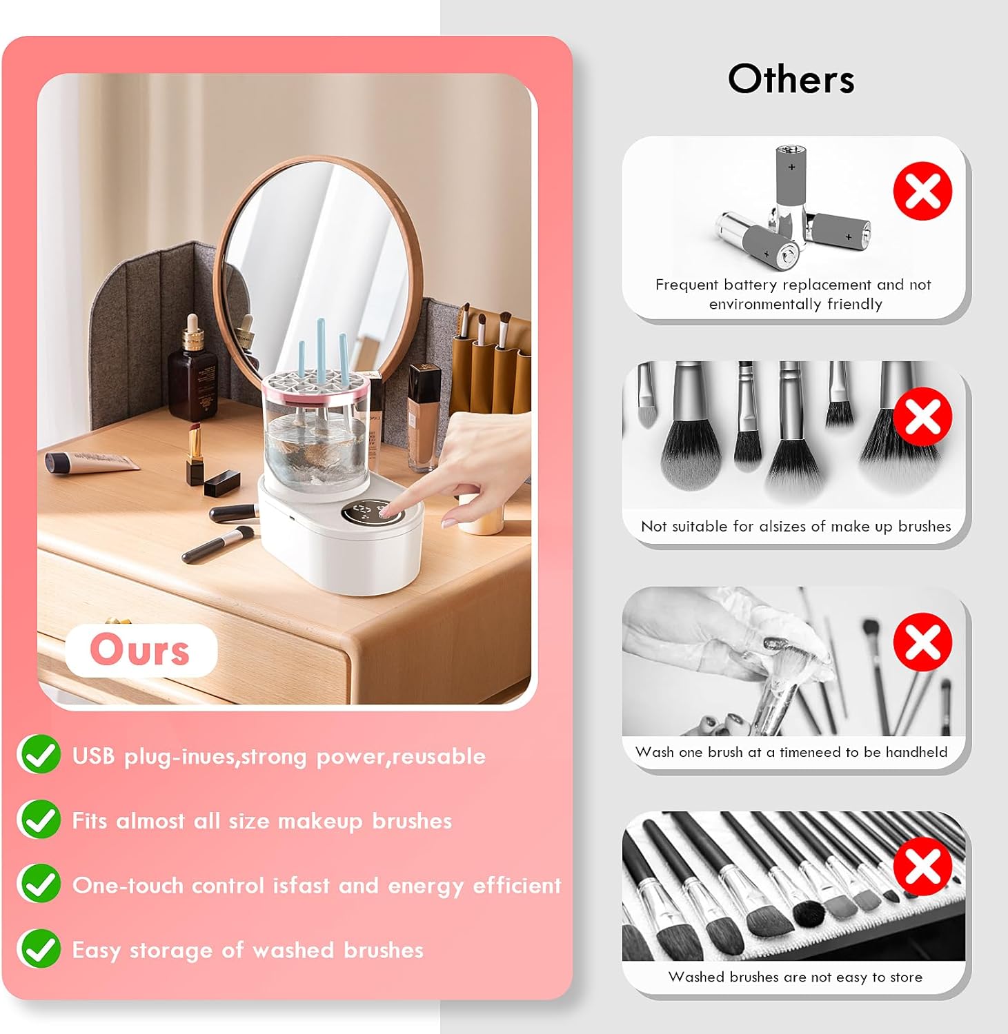 Nettoyeur de pinceaux de maquillage 2 en 1 : un nettoyage automatique pour les passionnées de beauté – Image 6