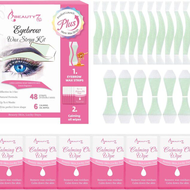 Bande de cire froide visage : dépilation efficace pour un teint parfait  48 bandes pour sourcils et lèvre, adaptées aux peaux normales avec 6 lingettes apaisantes