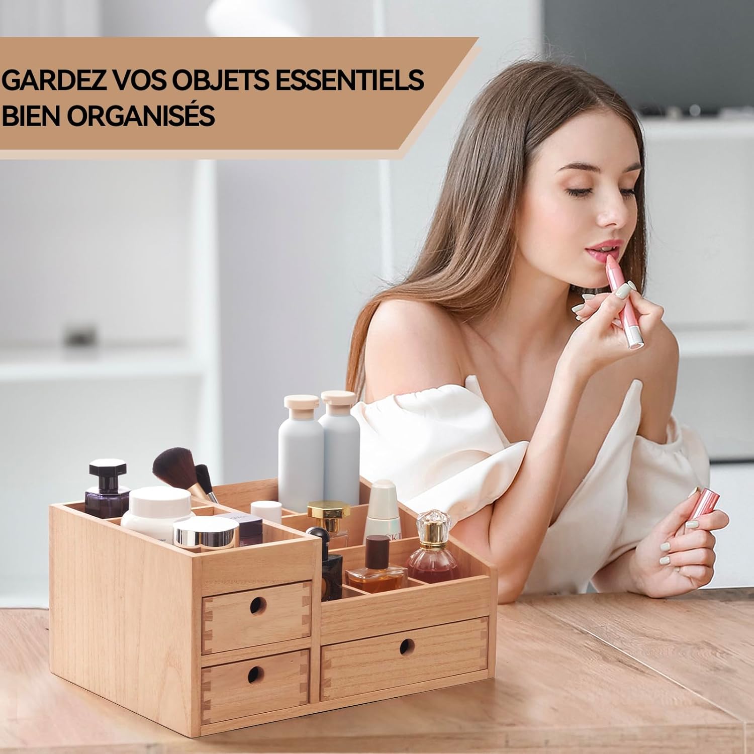 Boite de rangement pour maquillage en bois : élégance et praticité pour les passionnées de cosmétiques – Image 7