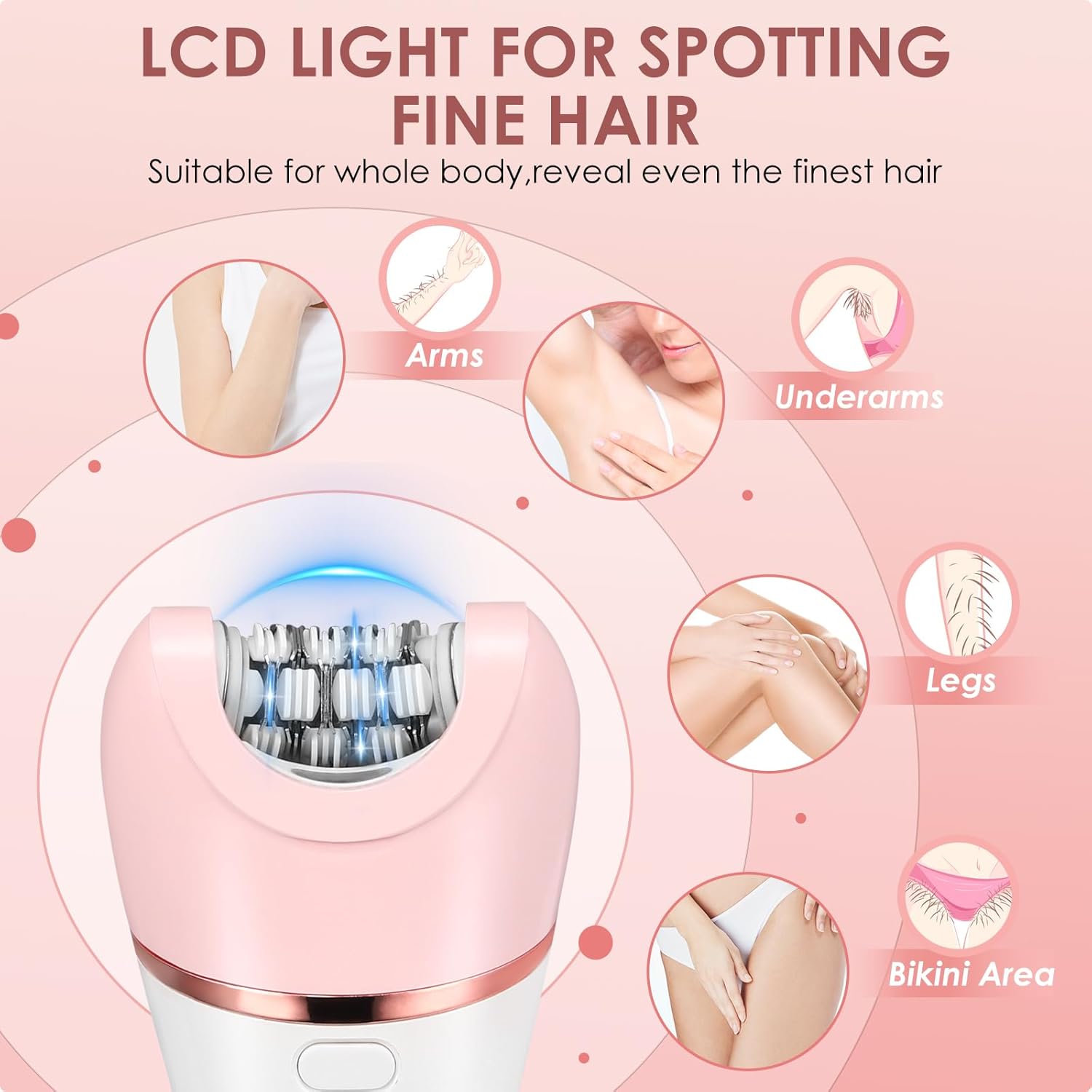 Epilateur électrique : le rasoir 6 en 1 idéal pour les femmes en quête de douceur Découvrez un rasoir électrique sans fil avec affichage LED, parfait pour un rasage sec ou humide, incluant une brosse exfoliante et un massage relaxant. – Image 7