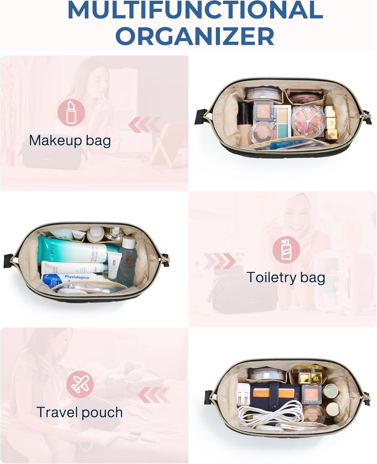 Trousse de maquillage de voyage : la solution idéale pour les femmes en déplacement Optimisez votre organisation avec cette trousse de toilette rembourrée, spacieuse et élégante – Image 6