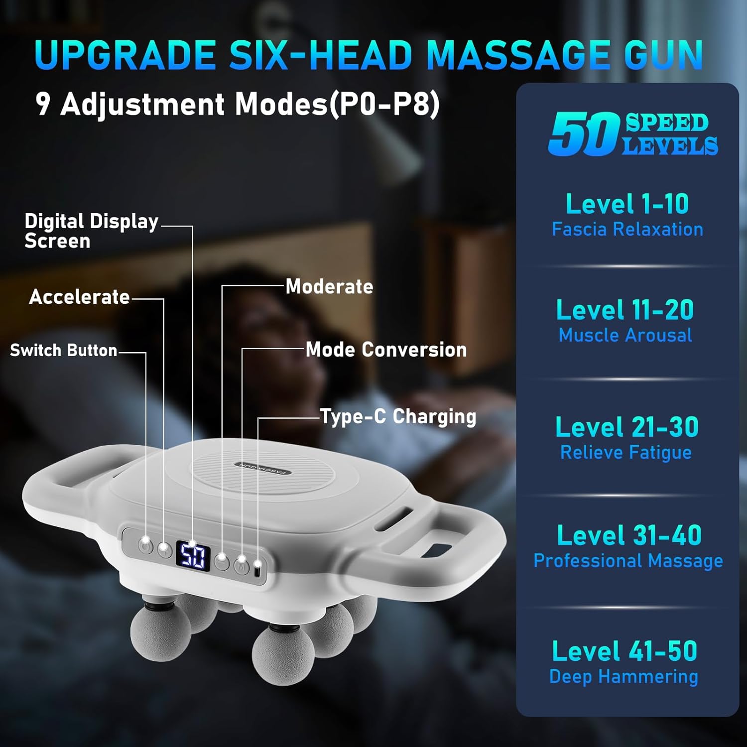 Pistolet de massage à 6 têtes pour sportifs : relaxation musculaire profonde et personnalisable – Image 2