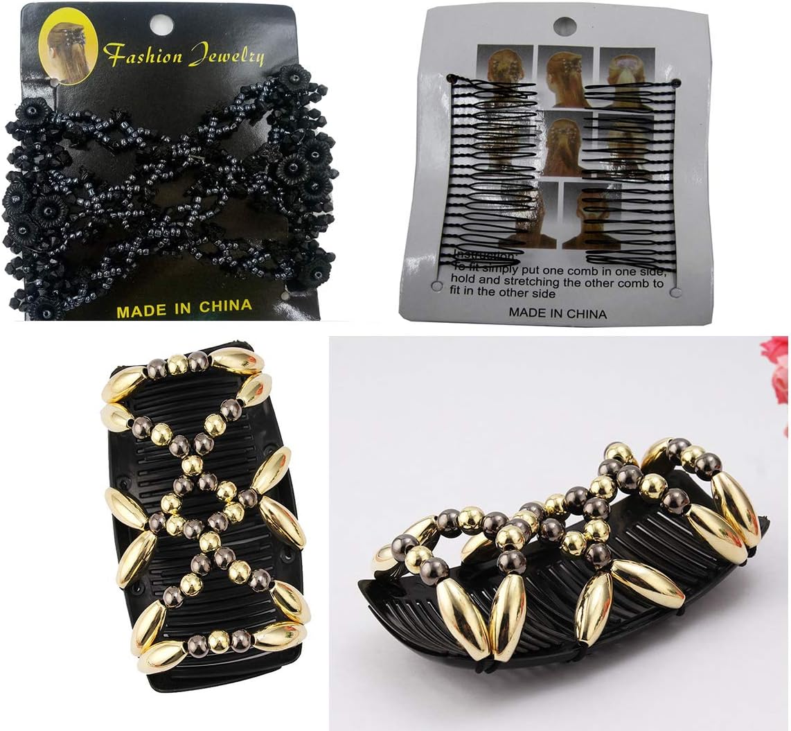 Peignes magiques pour femme : lot de 2 dorés et noirs à perles, l'accessoire ultime pour sublimer vos coiffures – Image 3
