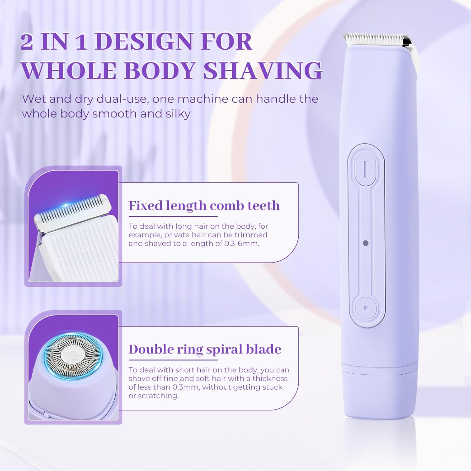 Rasoir Électrique 2 en 1 Lila pour Femmes - Épilation Douce et Pratique – Image 2
