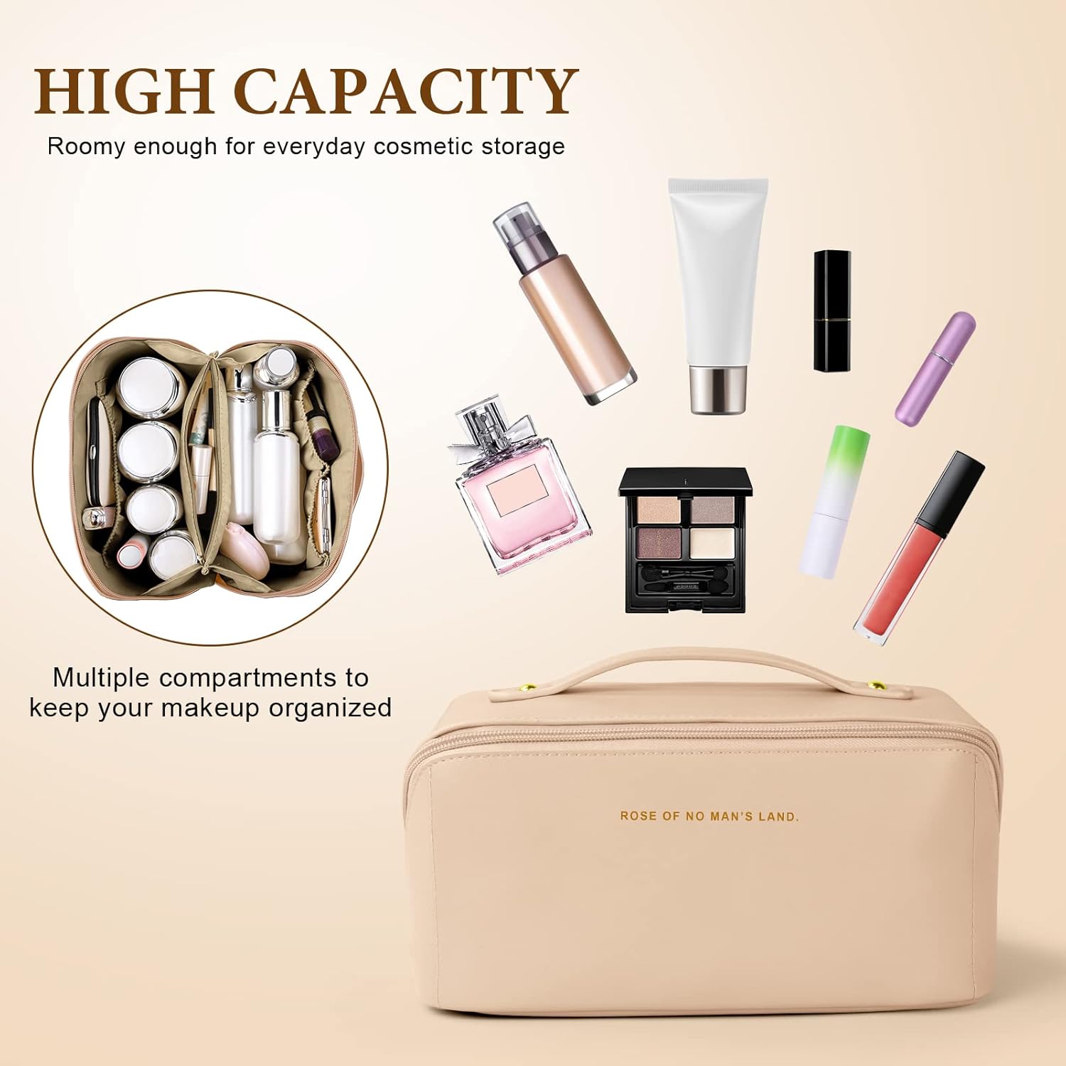 Grande trousse à maquillage voyage : l'accessoire idéal pour les femmes en déplacement Étanche et portable, cette trousse de rangement toilette en cuir PU allie élégance et praticité – Image 4