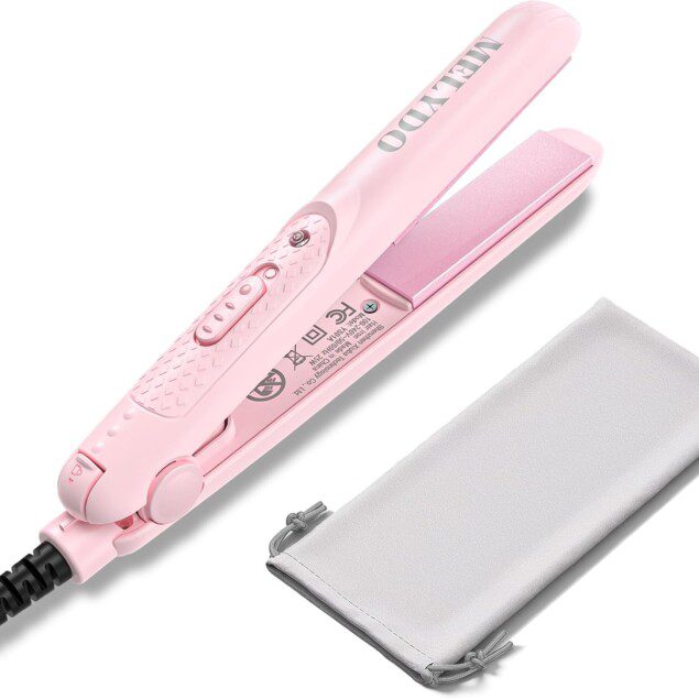 Mini fer à lisser rose pour cheveux courts : l'accessoire portable idéal en voyage avec température réglable et double tension