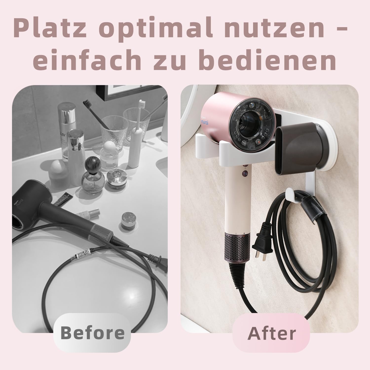 Support pour sèche-cheveux sans perçage : pratique et élégant pour votre salle de bain ou chambre à coucher – Image 7