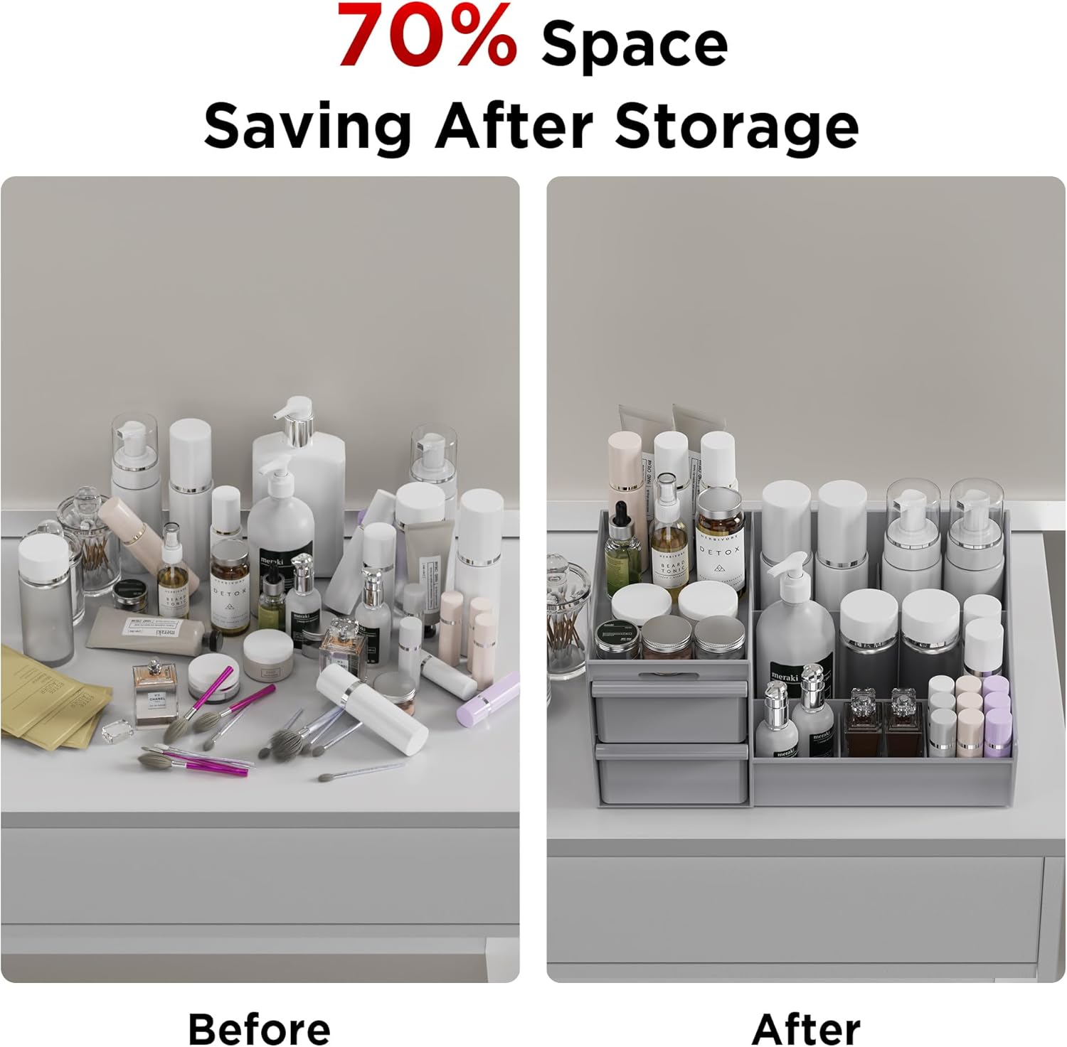 Organisateur de maquillage élégant : rangement idéal pour dresser et salle de bain Grande capacité avec 2 tiroirs pour un rangement efficace de vos produits de beauté – Image 6