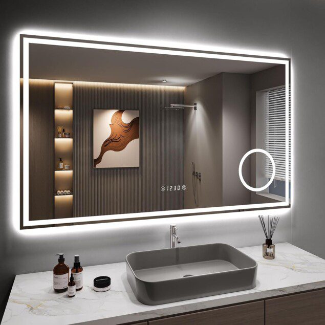 Miroir salle de bain 100x60 cm : un éclairage dimmable et anti-buée pour un quotidien élégant