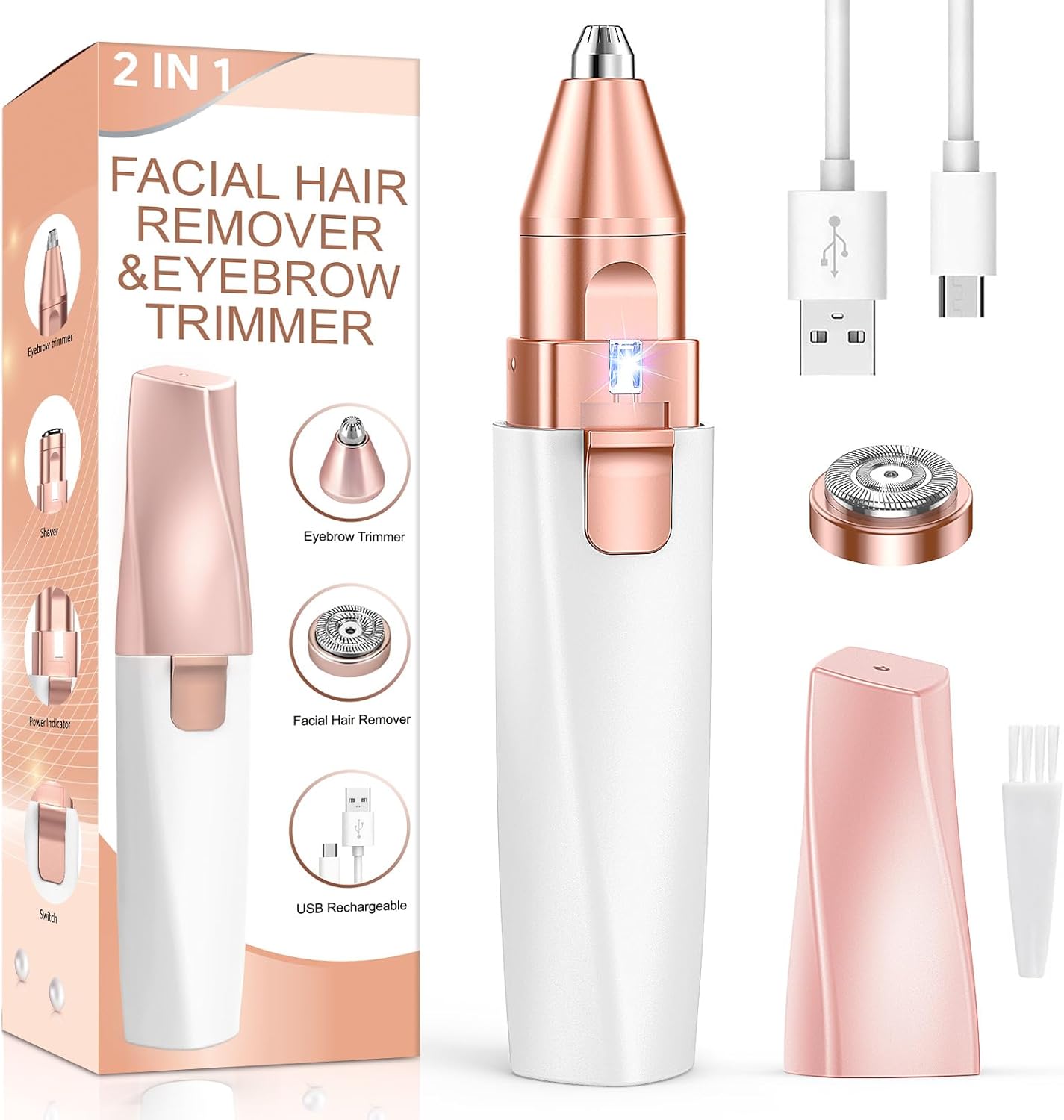 Epilateur visage femme : le rasoir électrique 2 en 1 rechargeable pour un teint parfait et des sourcils impeccables