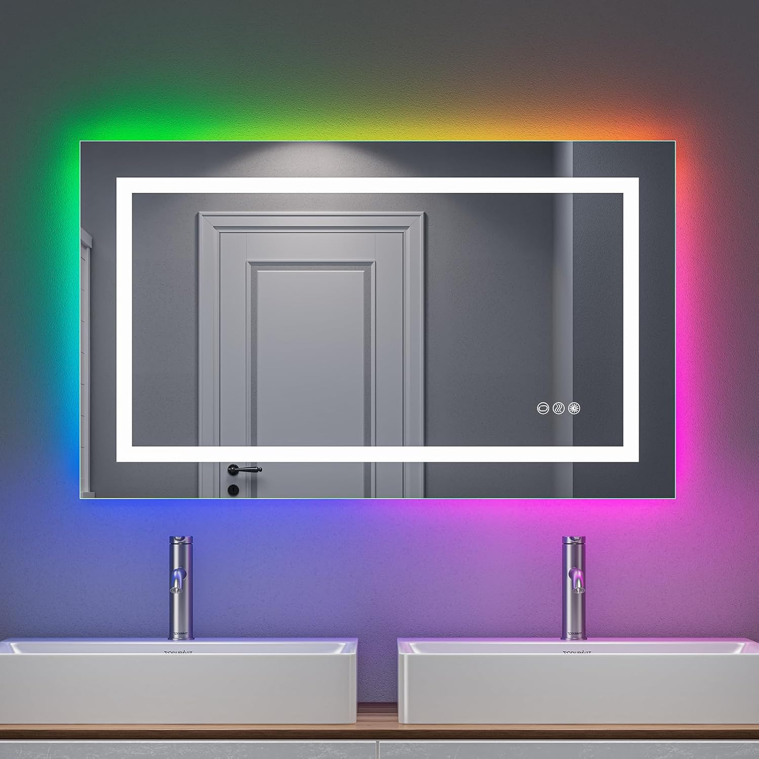 Miroir LED anti-buée 100x60 cm : l'élégance pour votre salle de bain avec éclairage RGB multicolore