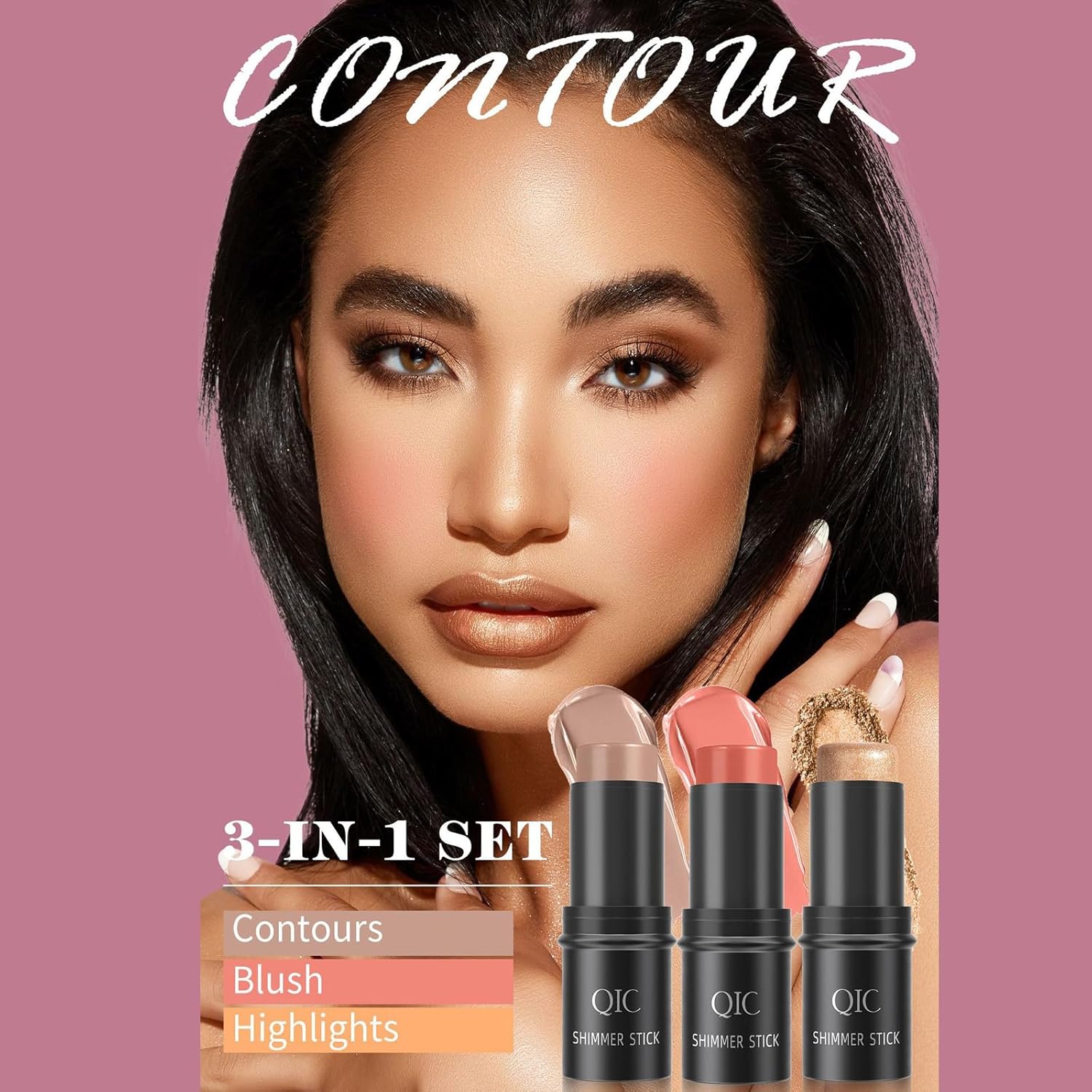 Kit de maquillage en bâton : 3 pièces pour sculpter facilement les joues avec bronzage, contour et blush – Image 8