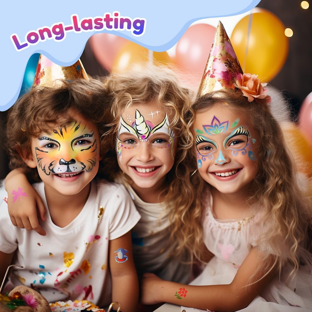 Palette de maquillage enfant : 23 couleurs pour des moments festifs inoubliables Idéale pour le carnaval, Halloween et les anniversaires, avec pinceaux et pochoirs inclus – Image 7