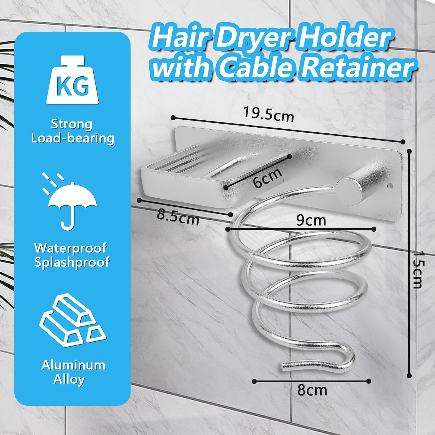 Porte sèche cheveux en aluminium : l'organisateur idéal pour chambre et salle de bain – Image 2