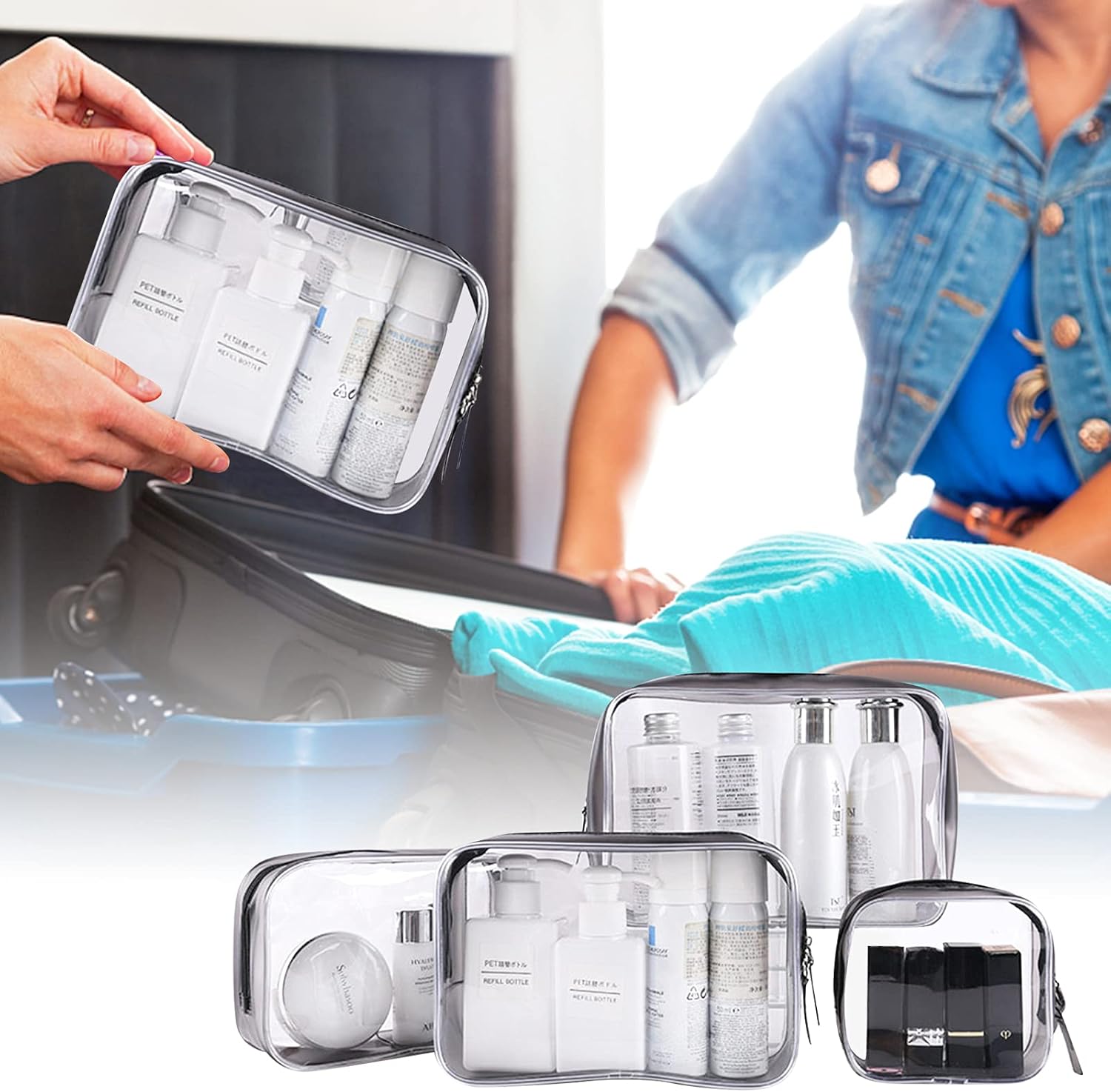 Trousse de toilette transparente : le compagnon idéal pour hommes, femmes et enfants en voyage Pochette étanche pour cosmétiques, pratique et élégante pour un rangement optimisé – Image 7