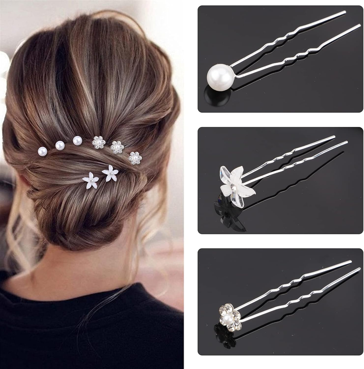 Épingles à cheveux fleur en cristal : 30 pièces et bandeau perlé pour mariées élégantes – Image 4