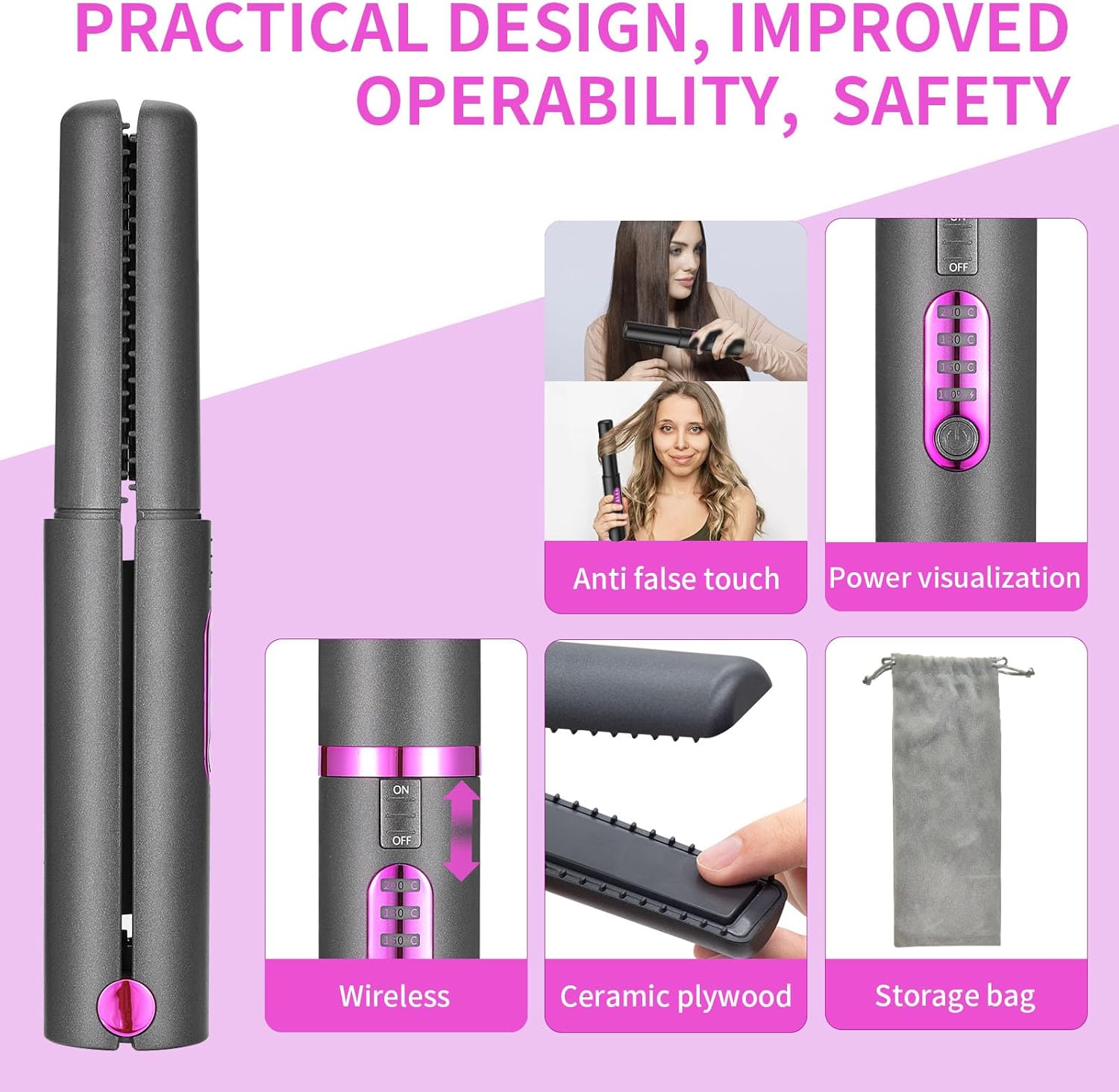 Lisseur de cheveux sans fil : le compagnon idéal pour un coiffage rapide et élégant en voyage Offrez à vos cheveux la brillance et la douceur qu'ils méritent avec ce mini lisseur 2 en 1, parfait pour les femmes en déplacement. – Image 5