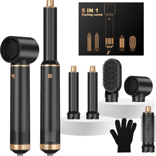 Airbrush 5 en 1 : l'outil essentiel pour un coiffage parfait à la maison Transformez votre routine capillaire avec notre brosse soufflante, idéale pour sécher, boucler et lisser vos cheveux en un seul geste !