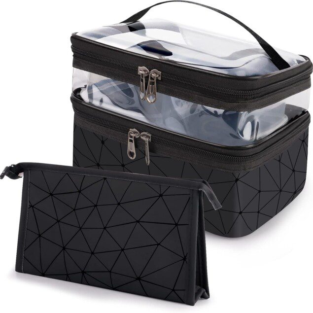 Trousse de toilette femme : le vanity idéal pour voyage et quotidien, grande capacité et design élégant en noir et transparent