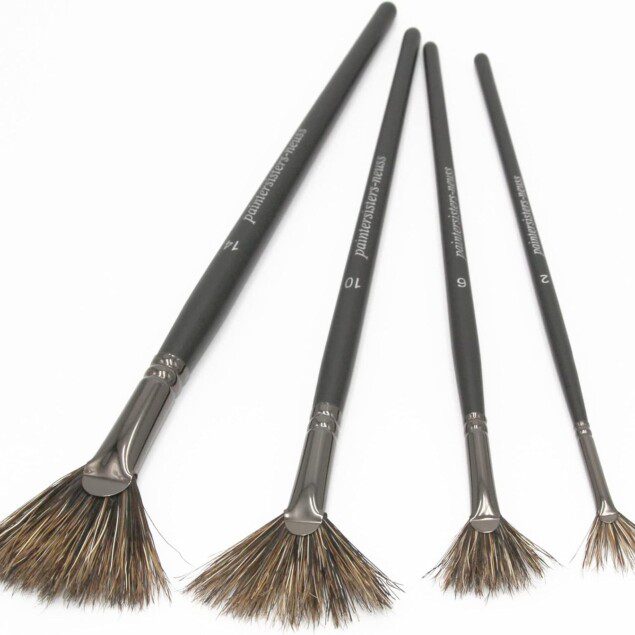Set de pinceaux en éventail pour artistes : 4 pinceaux en poils de sanglier idéaux pour la peinture acrylique et à l'huile