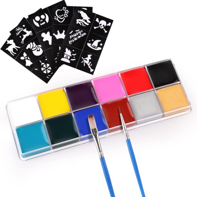 Palette de maquillage pour enfant : 12 couleurs éclatantes pour des créations festives lors d'Halloween, Noël et Carnaval