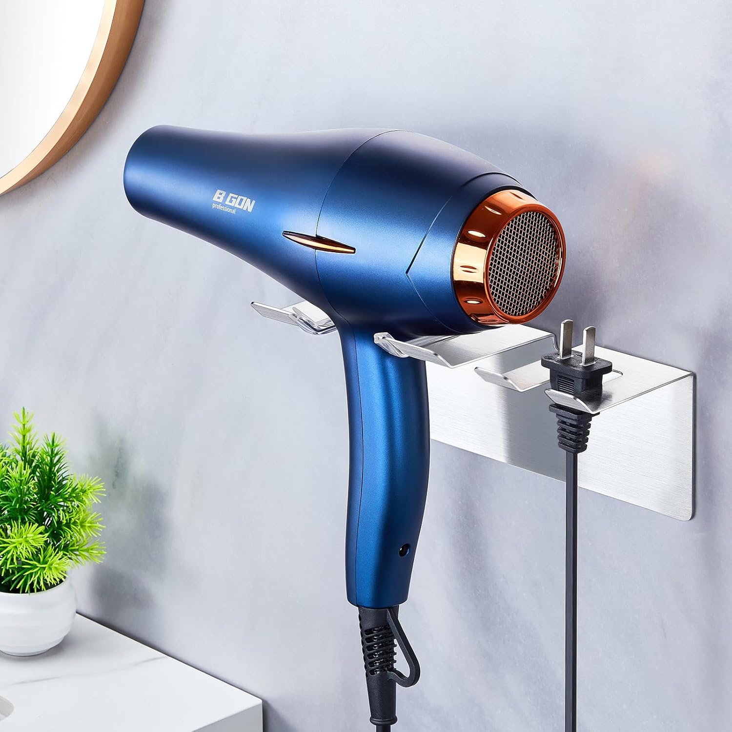 Porte sèche cheveux mural sans perçage : le support inoxydable idéal pour salle de bain et salon de coiffure