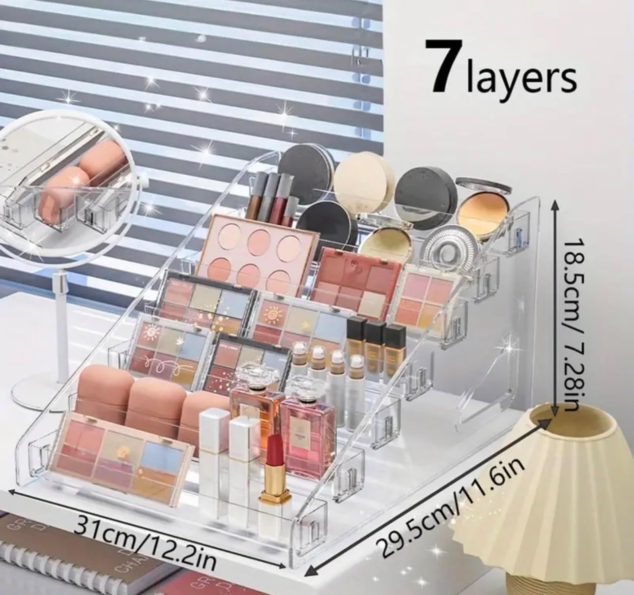 Organisateur maquillage et cosmétiques : le rangement parfait pour les passionnées de beauté Découvrez un présentoir acrylique transparent à 7 niveaux pour ranger vos produits de beauté et parfums avec élégance – Image 2
