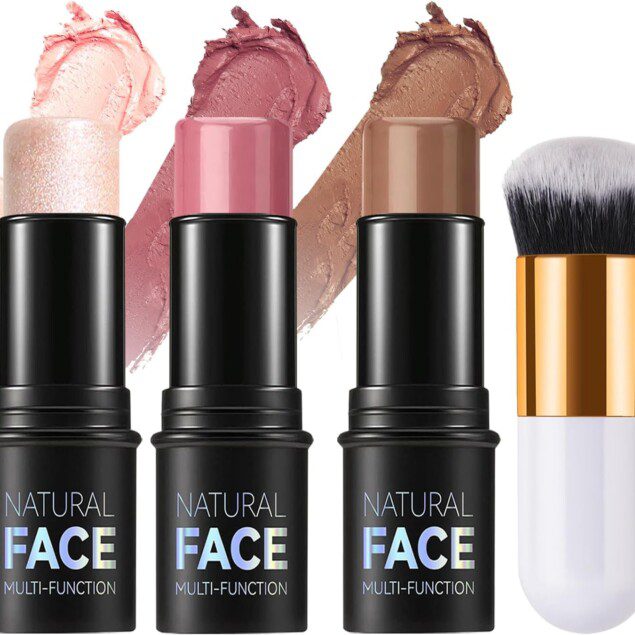 Set de maquillage pour un teint parfait : 3PCS contour, highlighter et blush pour un éclat longue durée