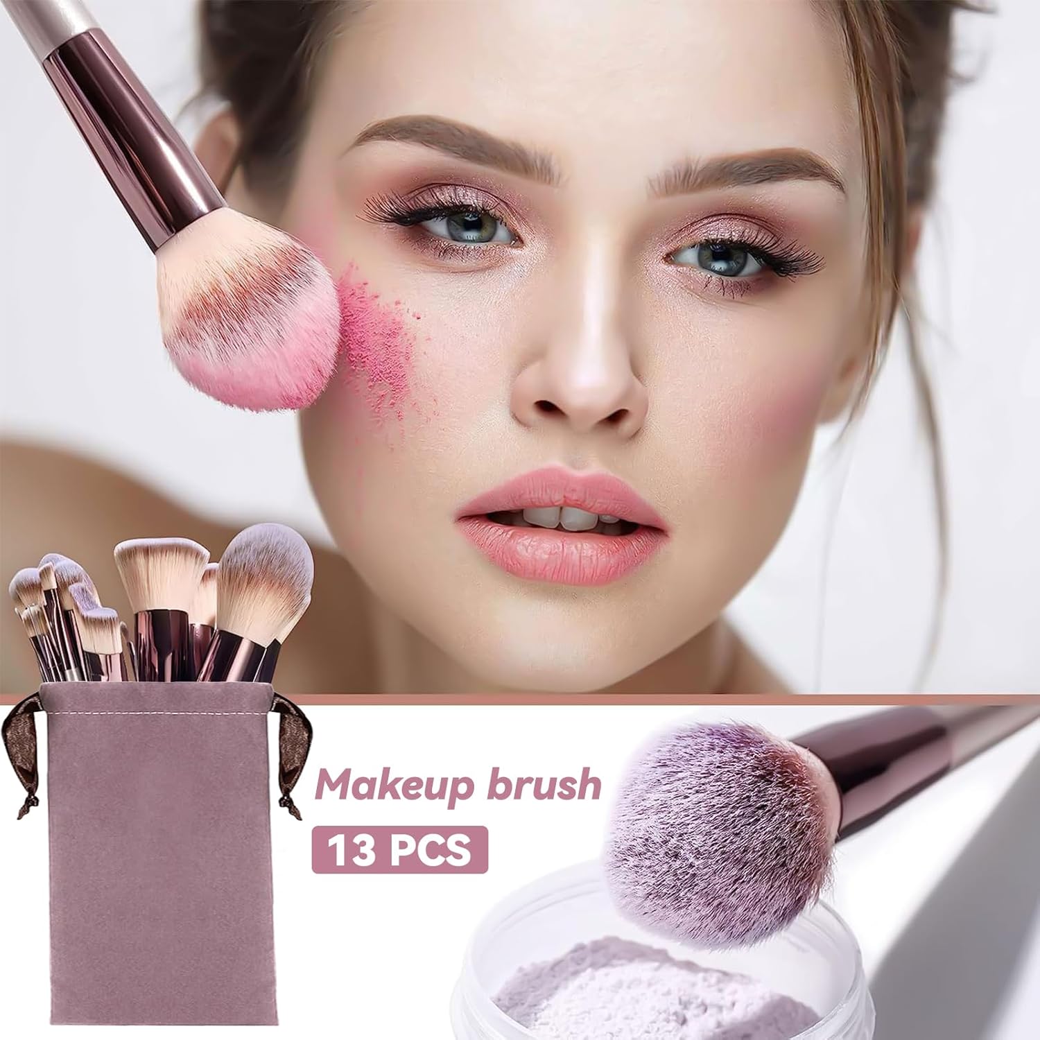Pinceaux de maquillage professionnels : le set parfait pour un teint impeccable Découvrez notre lot de 13 pinceaux de maquillage avec sac en peluche, idéal pour les passionnées de beauté ! – Image 4