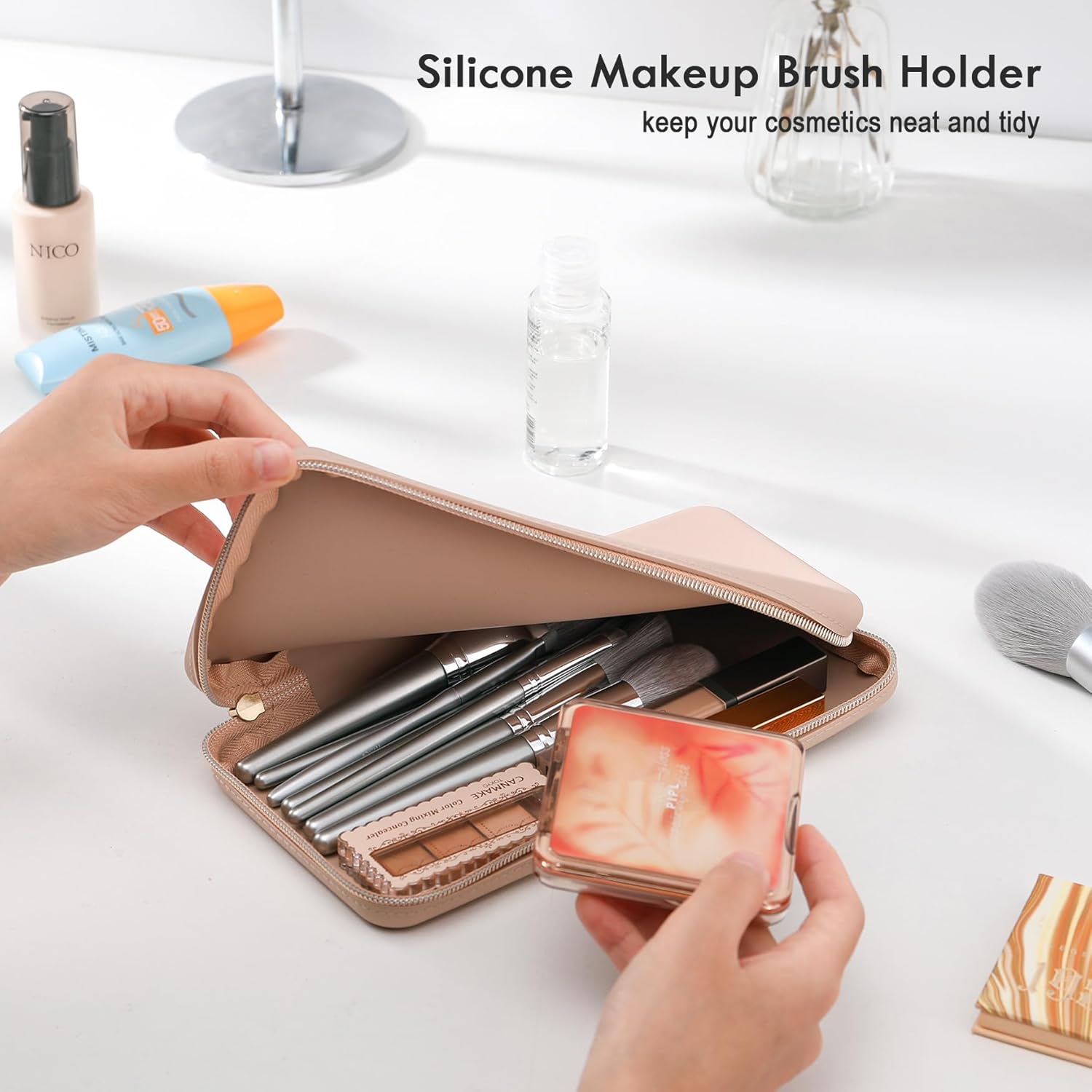 Trousse de toilette en silicone pour homme et femme : rangement élégant et pratique pour vos pinceaux de maquillage en voyage – Image 4
