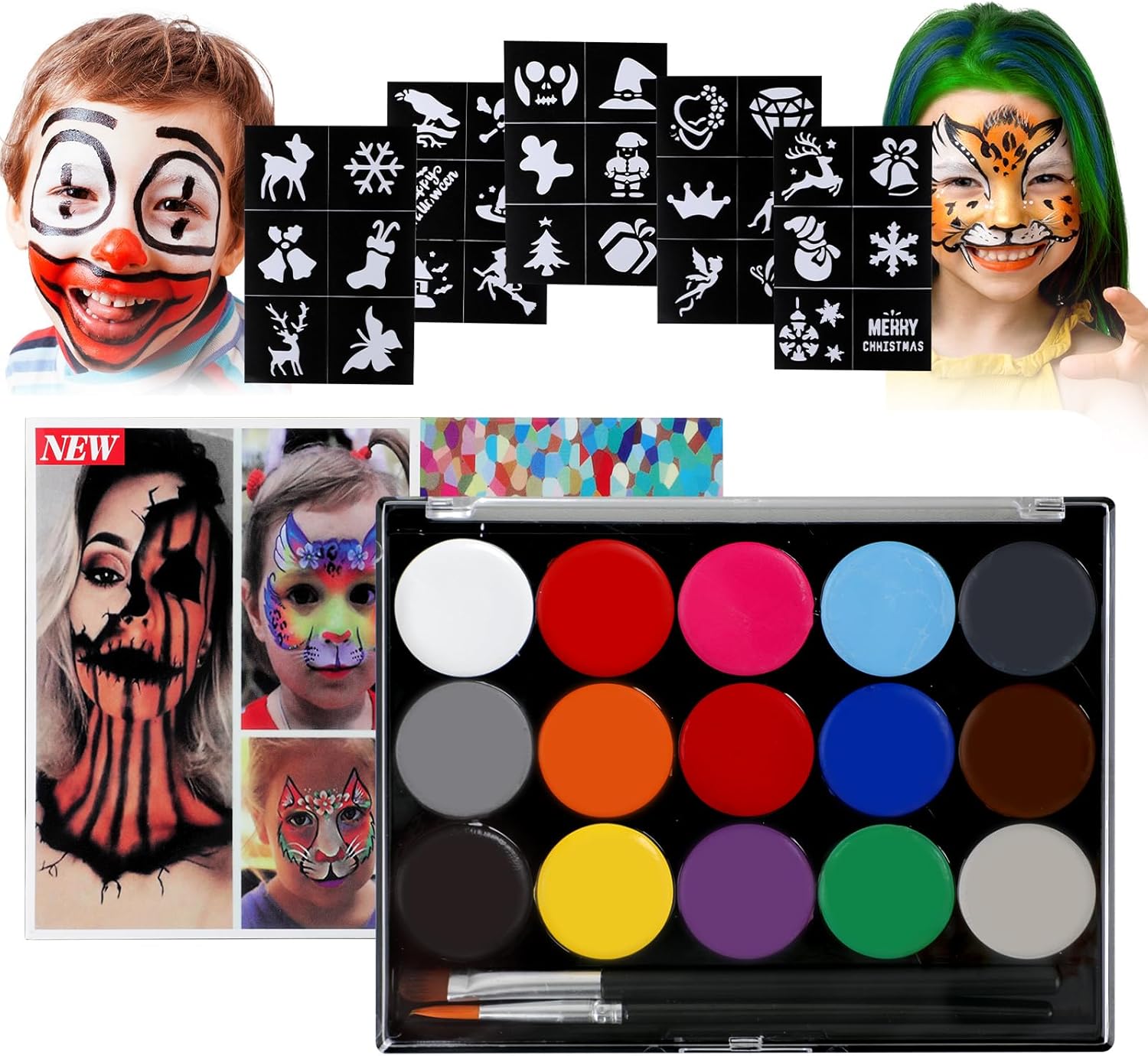 Palette de maquillage enfants : kit de peinture faciale 15 couleurs pour des fêtes inoubliables