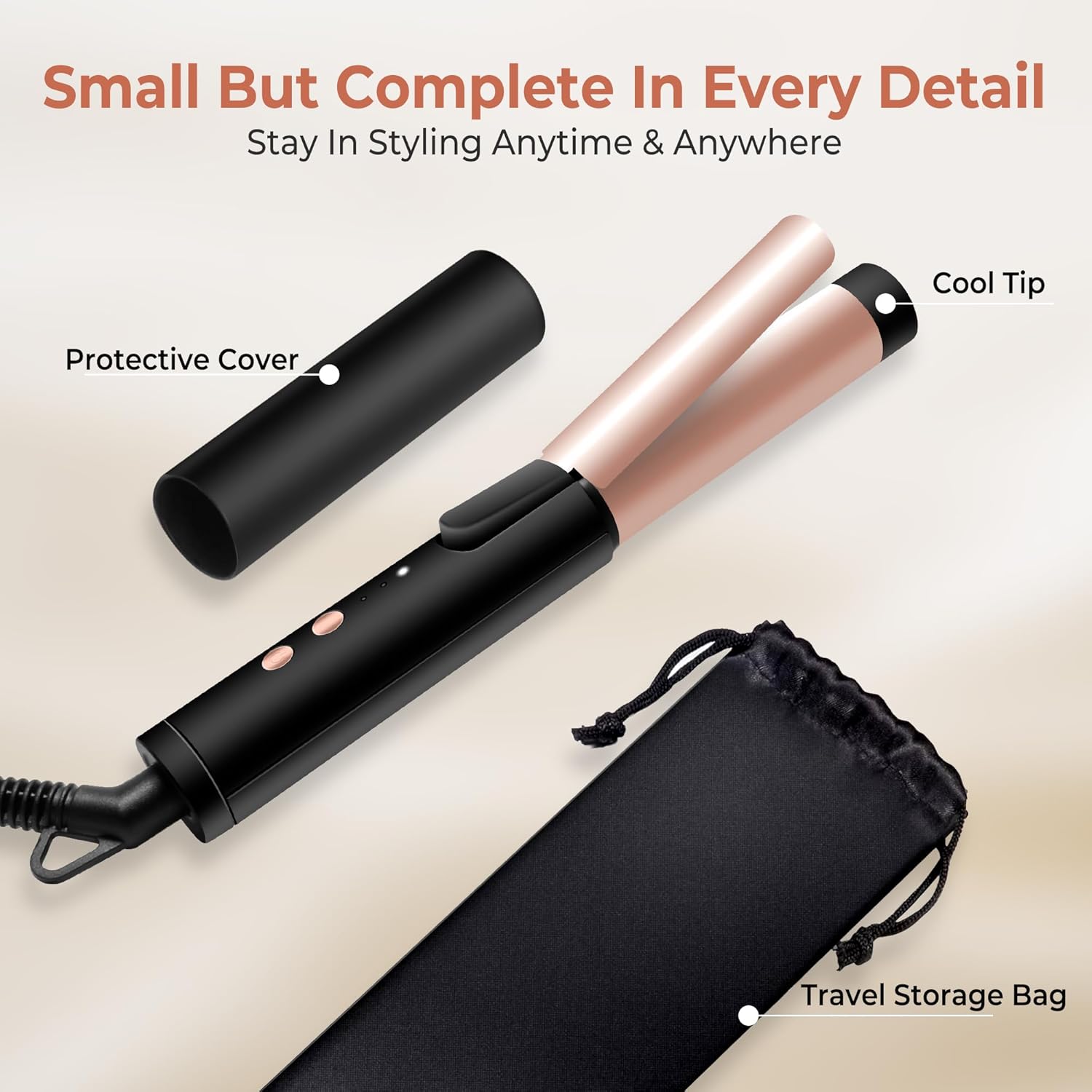 Mini fer à boucler pour cheveux court : boucleur de voyage 25 mm avec sac de rangement et température réglable pour des boucles élégantes en toute simplicité – Image 4