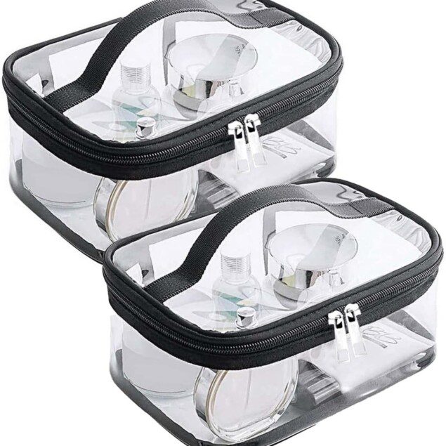Trousse de toilette transparente : 2 pièces en PVC pour cosmétiques et shampooings, idéale pour vos voyages en avion