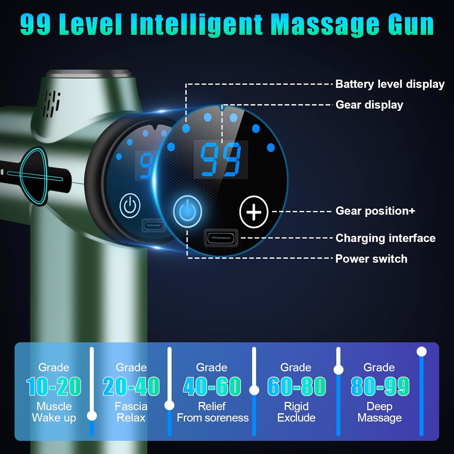 Pistolet de massage ultra silencieux : soulagement des douleurs musculaires pour les sportifs Découvrez le pistolet de massage miniature avec 99 vitesses et 8 têtes interchangeables, conçu pour apaiser vos tensions musculaires tout en offrant une expérience relaxante. – Image 2